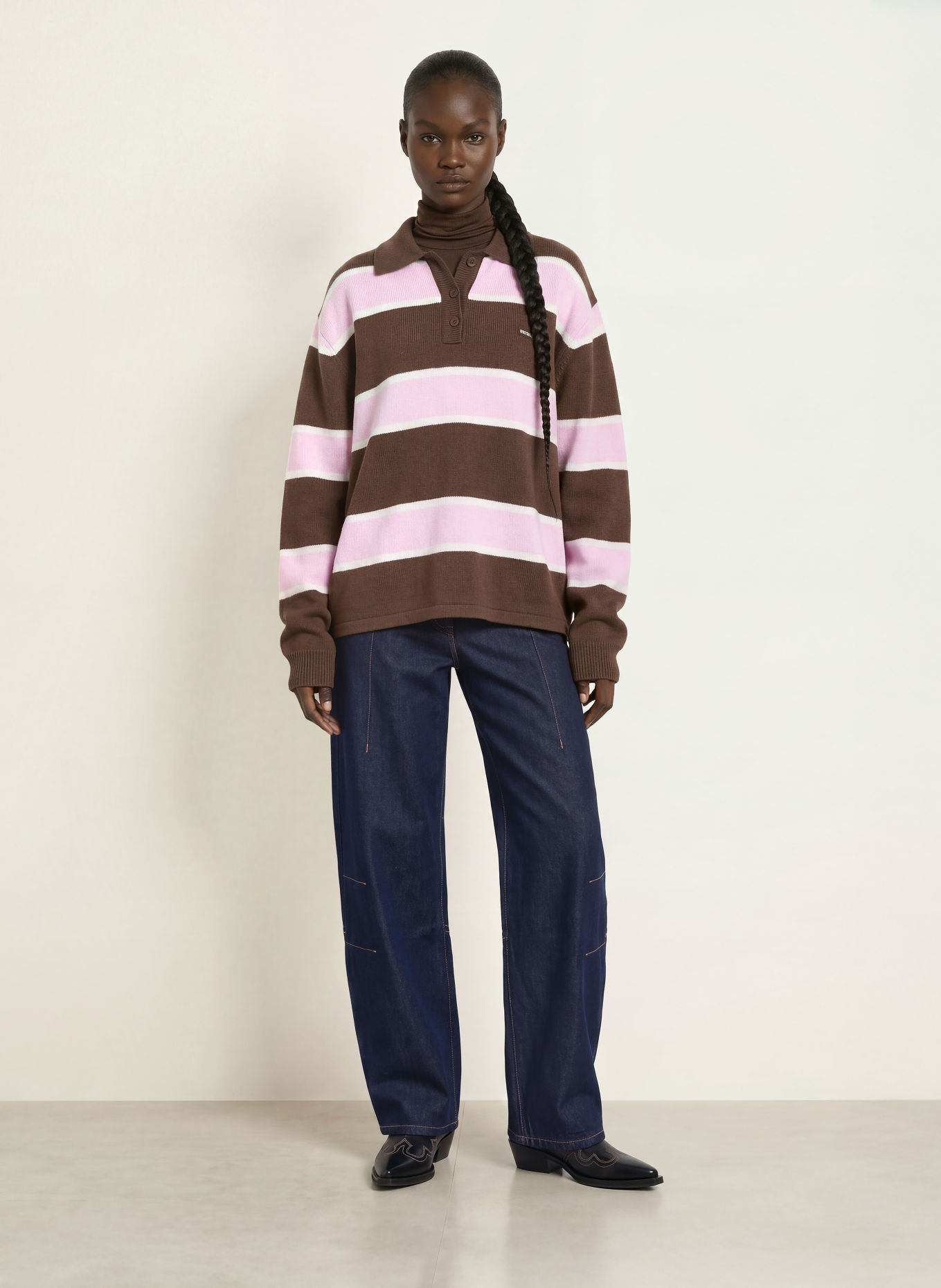 WRSTBHVR Gebreid poloshirt STEV: MARRON FONCÉ / ROZE / WIT
