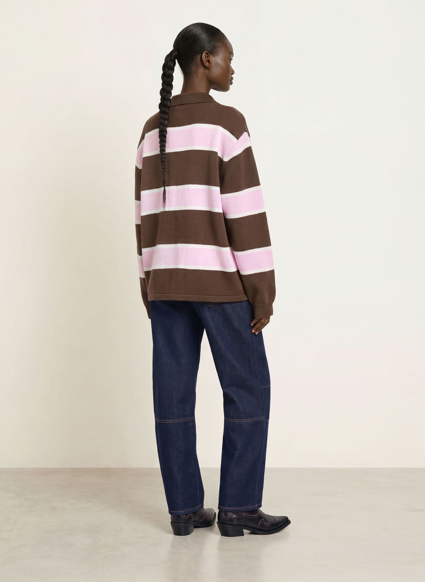 WRSTBHVR Gebreid poloshirt STEV: MARRON FONCÉ / ROZE / WIT