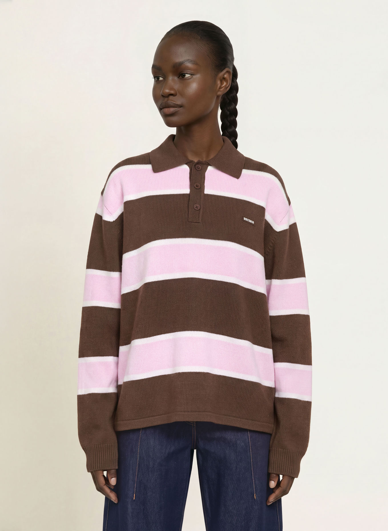 WRSTBHVR Gebreid poloshirt STEV: MARRON FONCÉ / ROZE / WIT