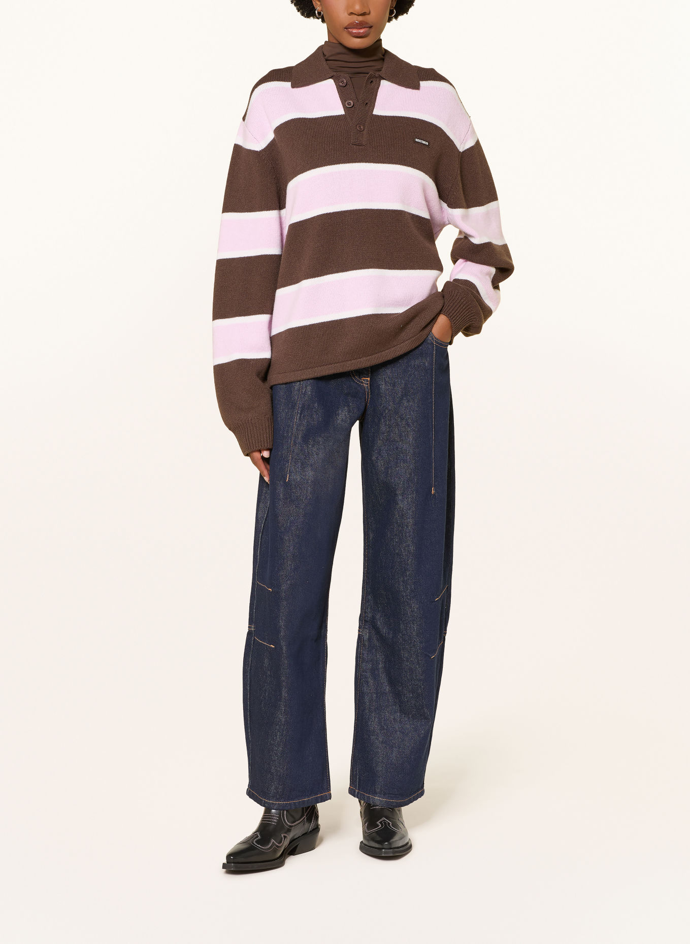WRSTBHVR Gebreid poloshirt STEV: MARRON FONCÉ / ROZE / WIT