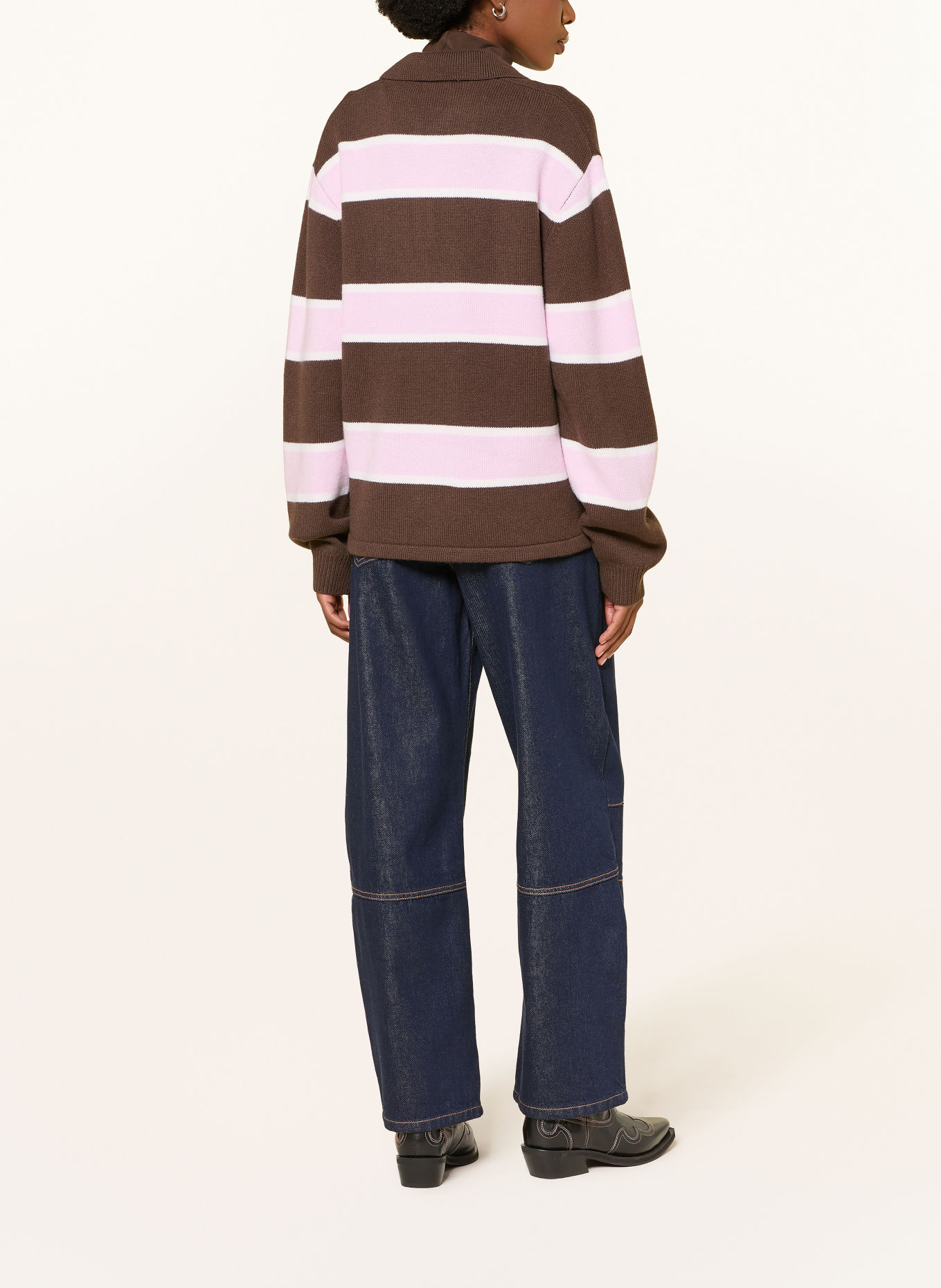 WRSTBHVR Gebreid poloshirt STEV: MARRON FONCÉ / ROZE / WIT