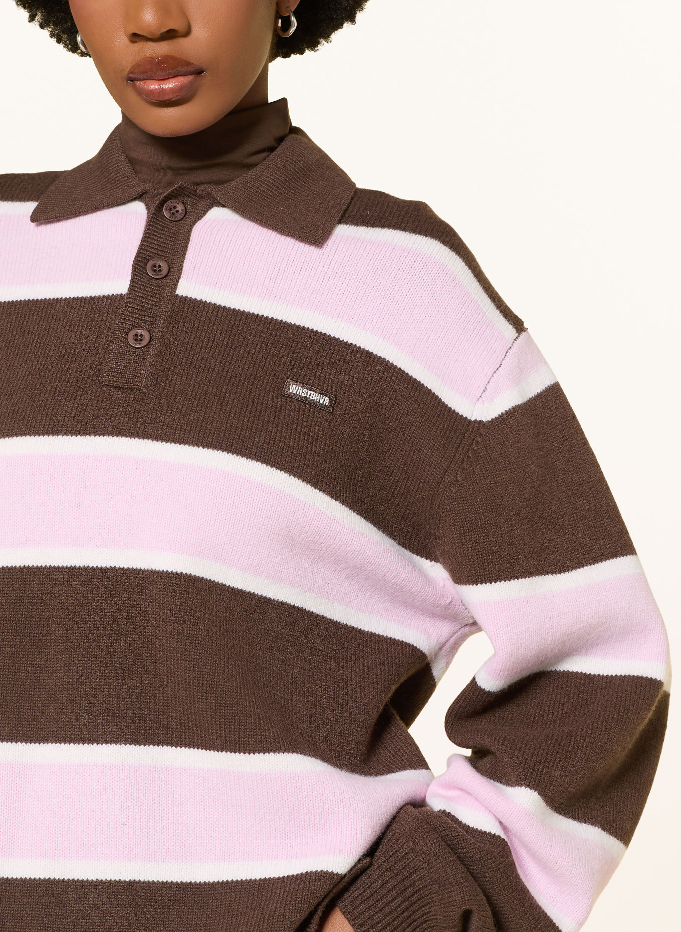 WRSTBHVR Gebreid poloshirt STEV: MARRON FONCÉ / ROZE / WIT