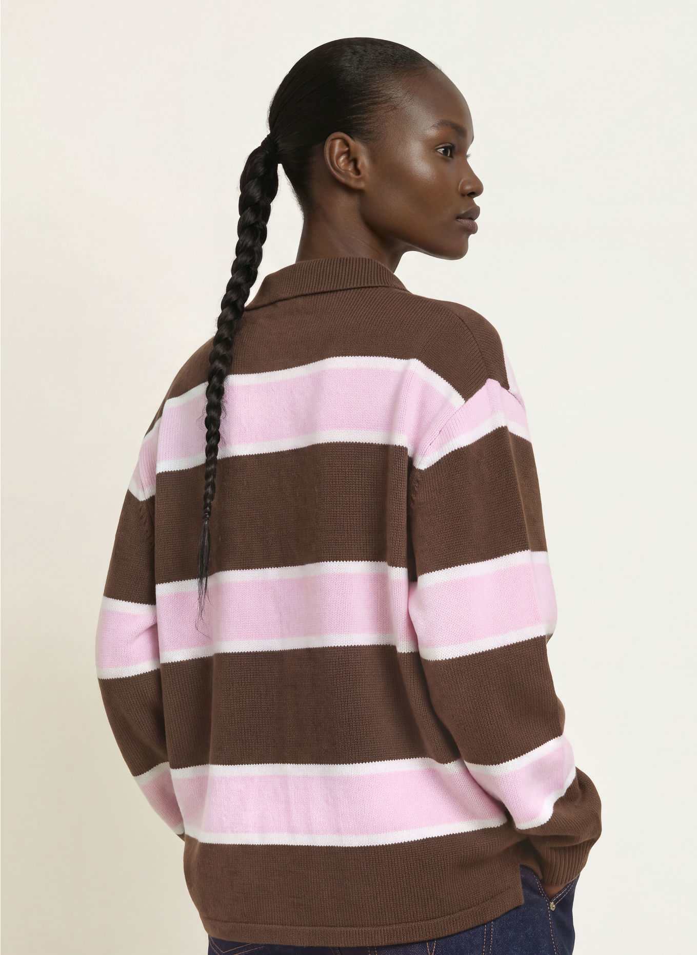 WRSTBHVR Gebreid poloshirt STEV: MARRON FONCÉ / ROZE / WIT