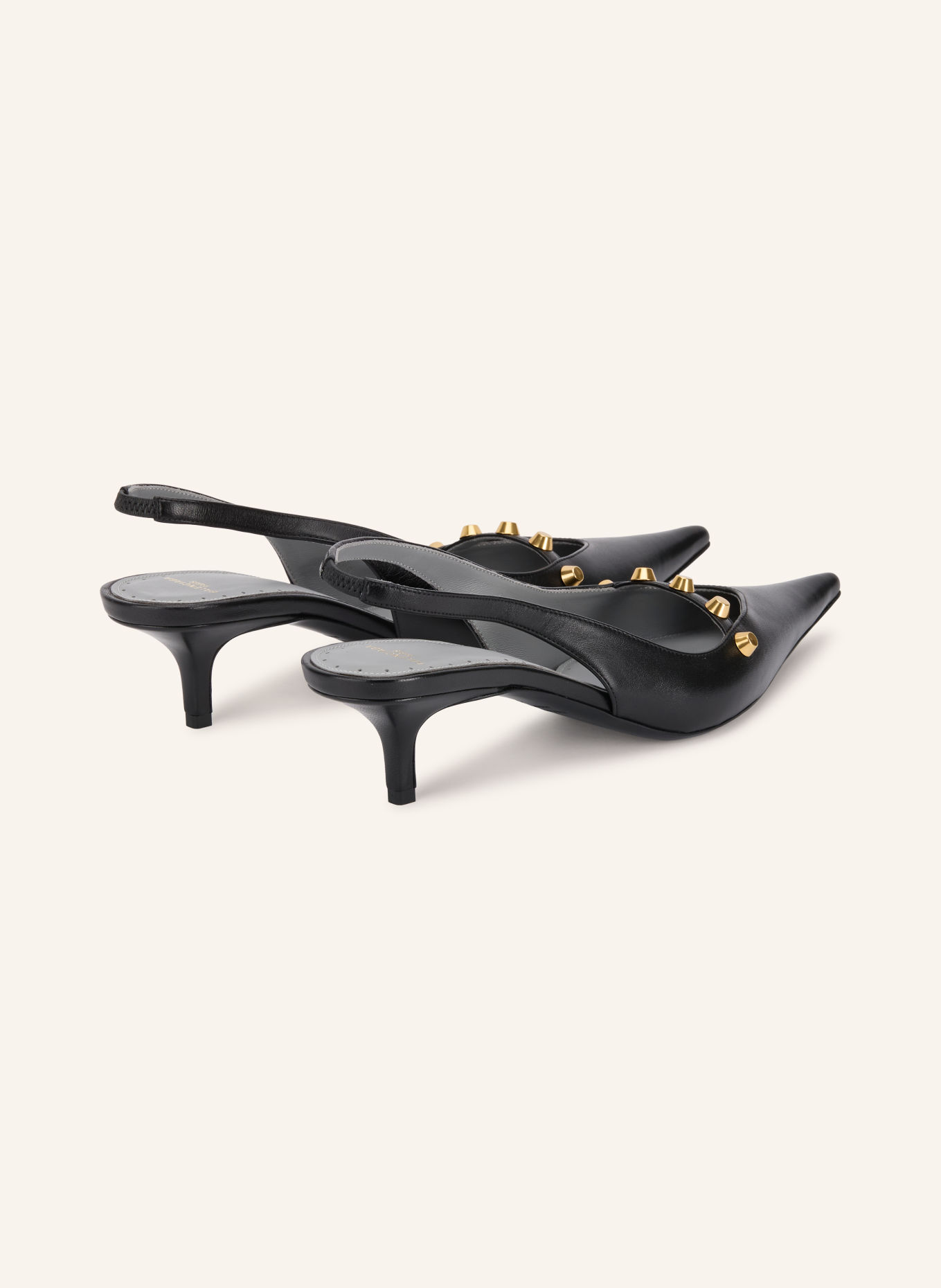 BALENCIAGA Czółenka typu slingback z nitami: CZARNY / ZŁOTY
