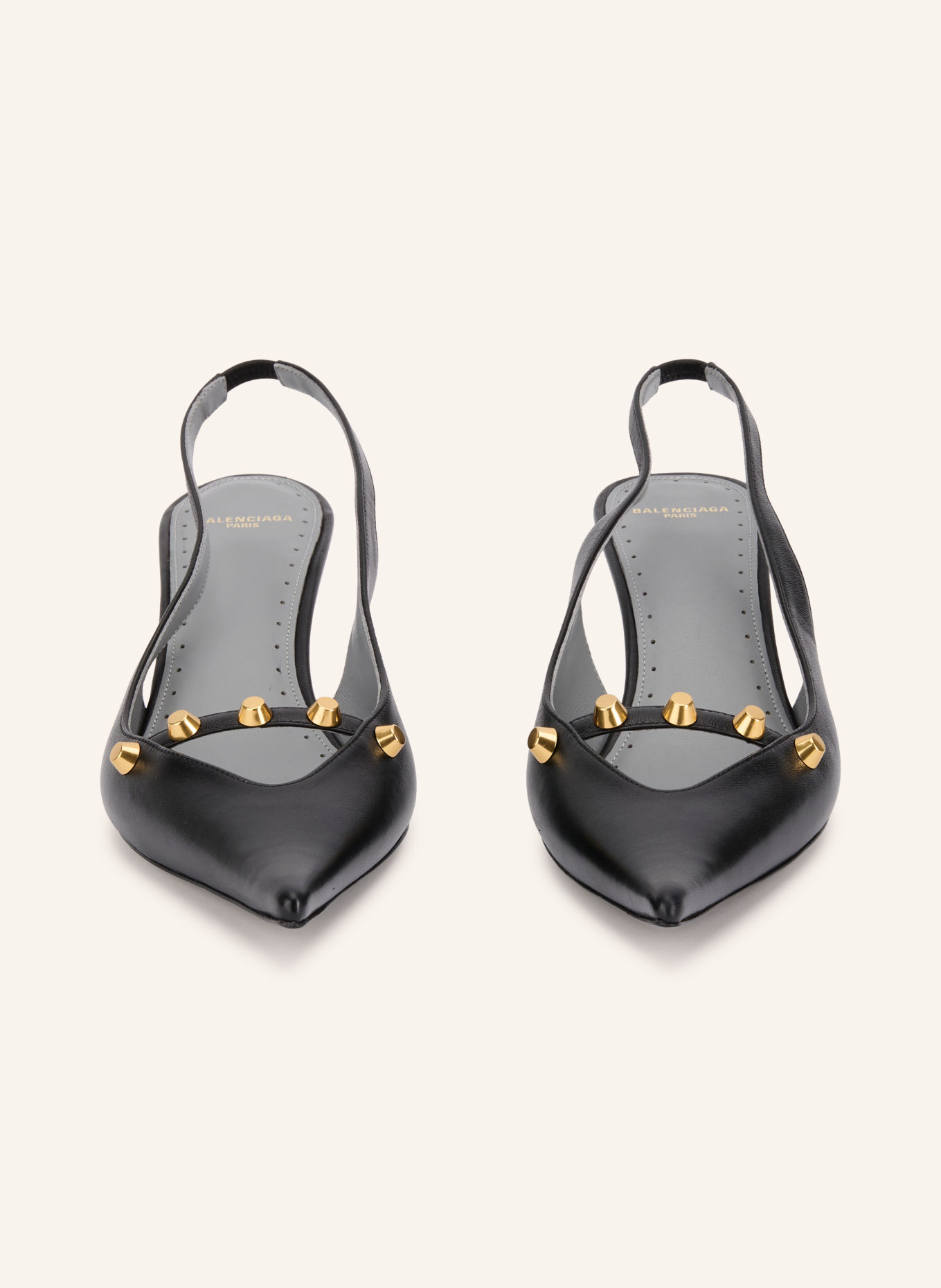 BALENCIAGA Czółenka typu slingback z nitami: CZARNY / ZŁOTY