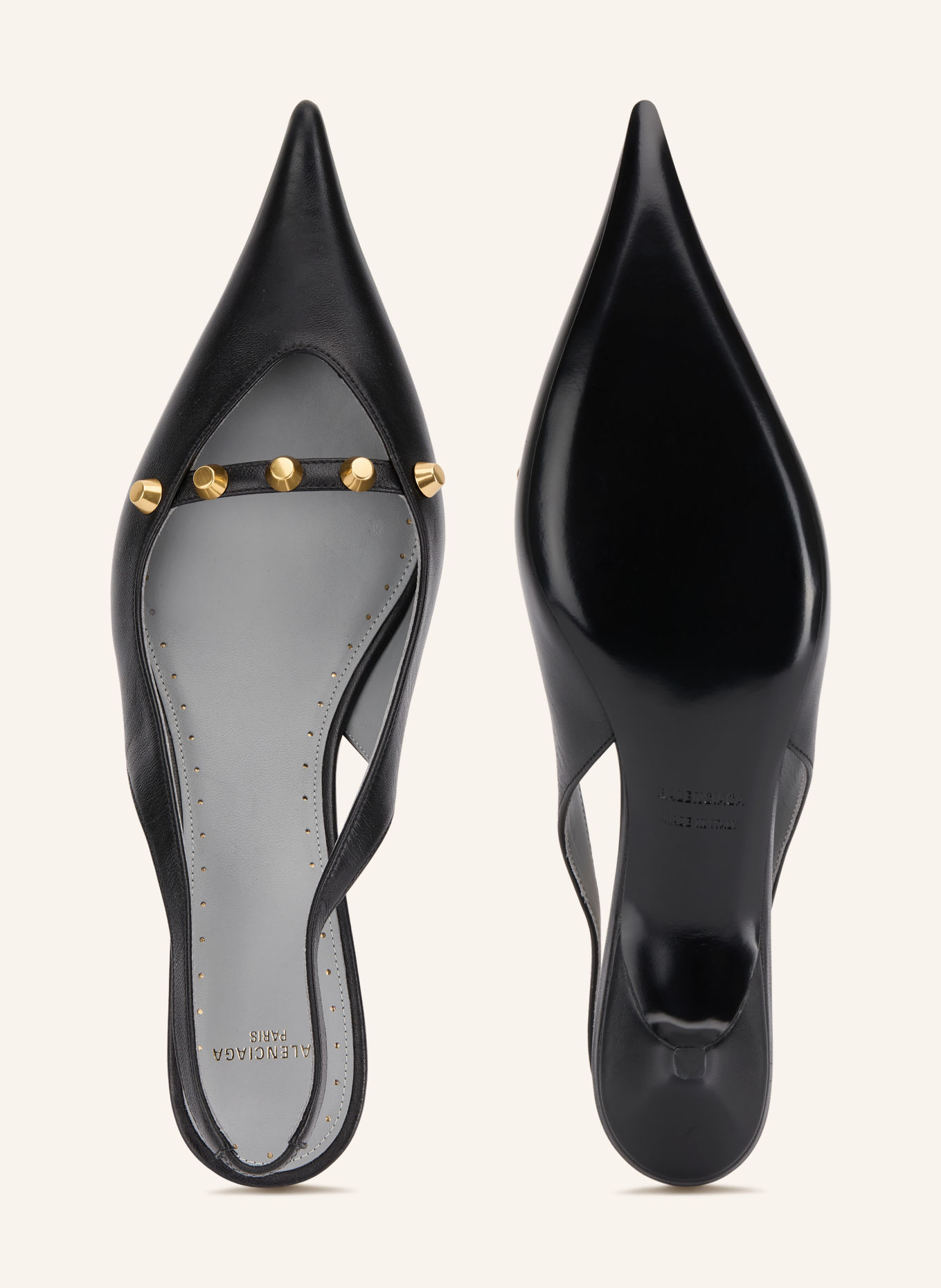 BALENCIAGA Czółenka typu slingback z nitami: CZARNY / ZŁOTY