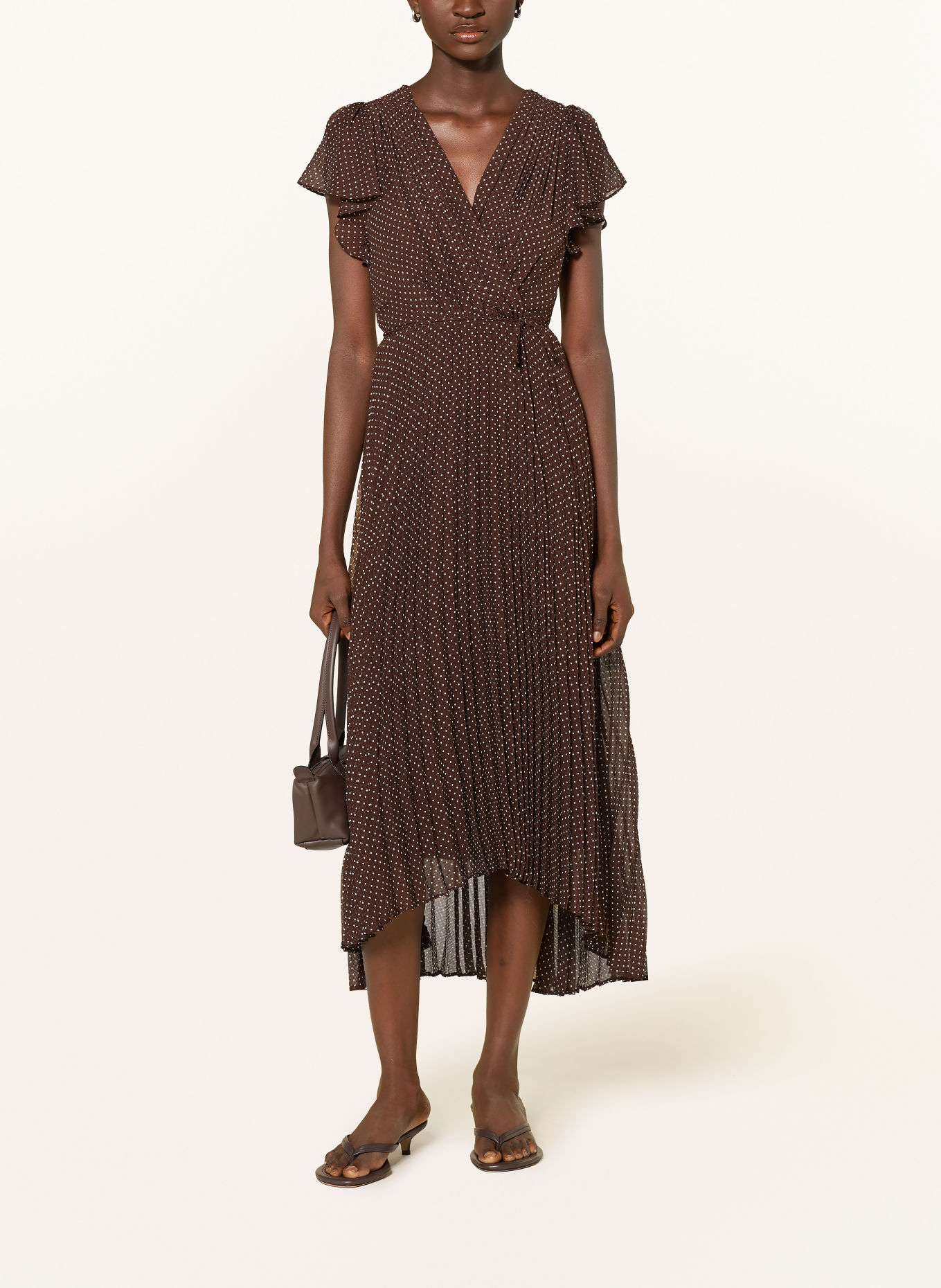 Phase Eight Plisséjurk LOUISA: MARRON FONCÉ / WIT