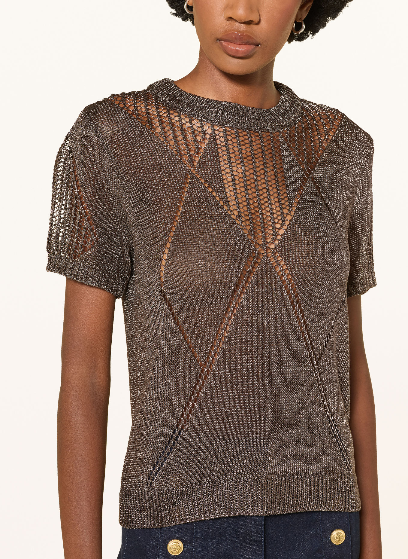 REISS Strikket T-shirt TAMSIN med glitrende garn: MØRKEGRÅ