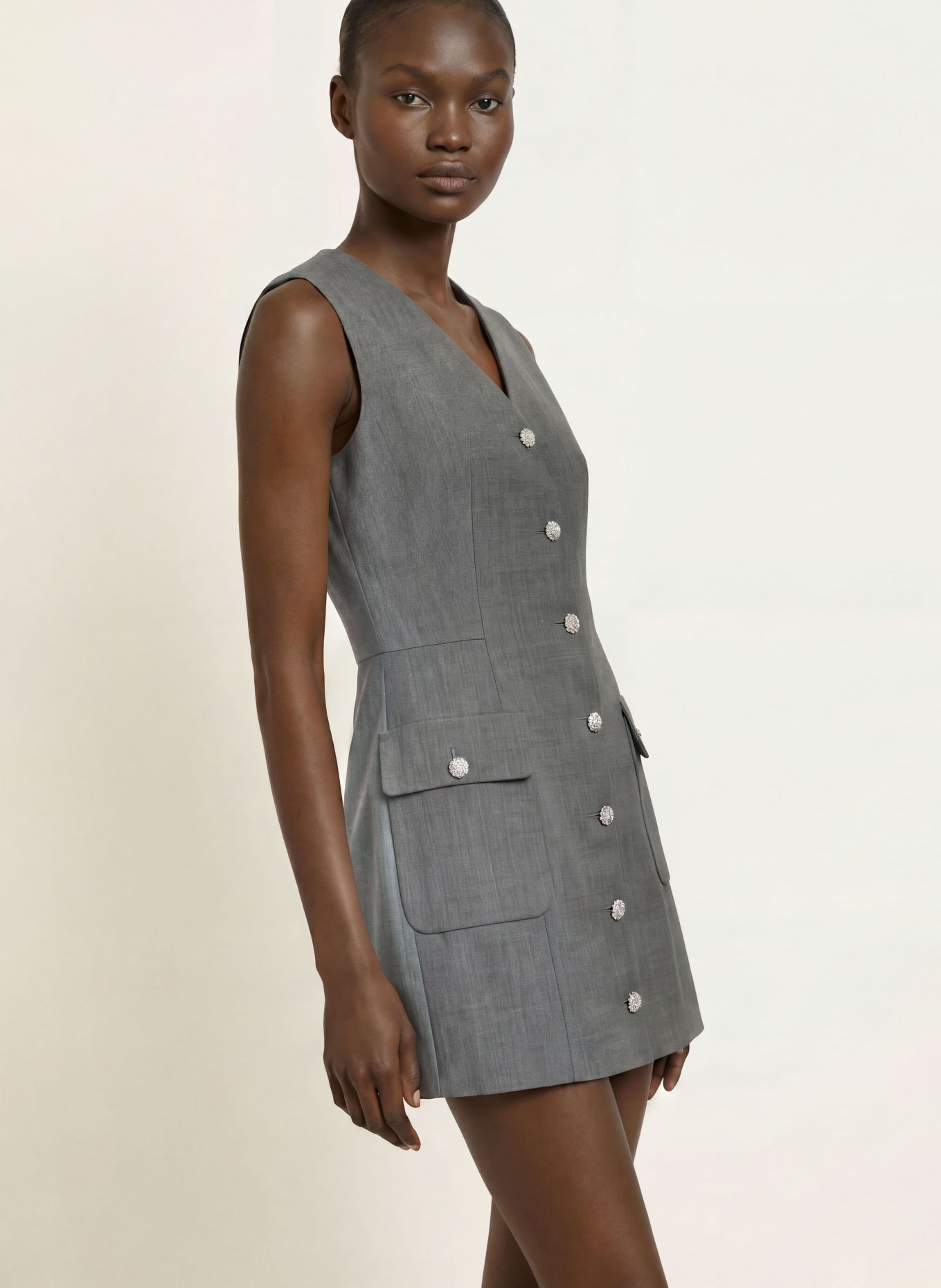 maje Kleid mit Schmucksteinen: GRAU