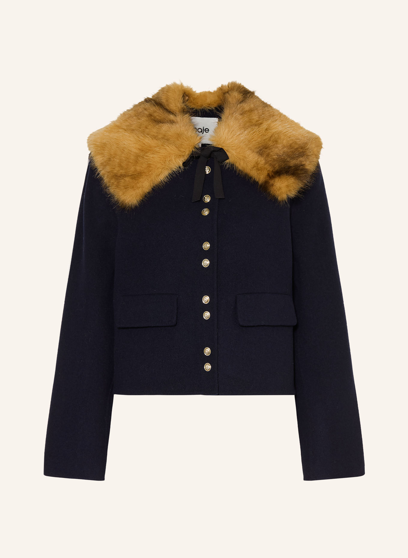 maje Kastenjacke mit abnehmbarem Kunstfell: DUNKELBLAU / CAMEL