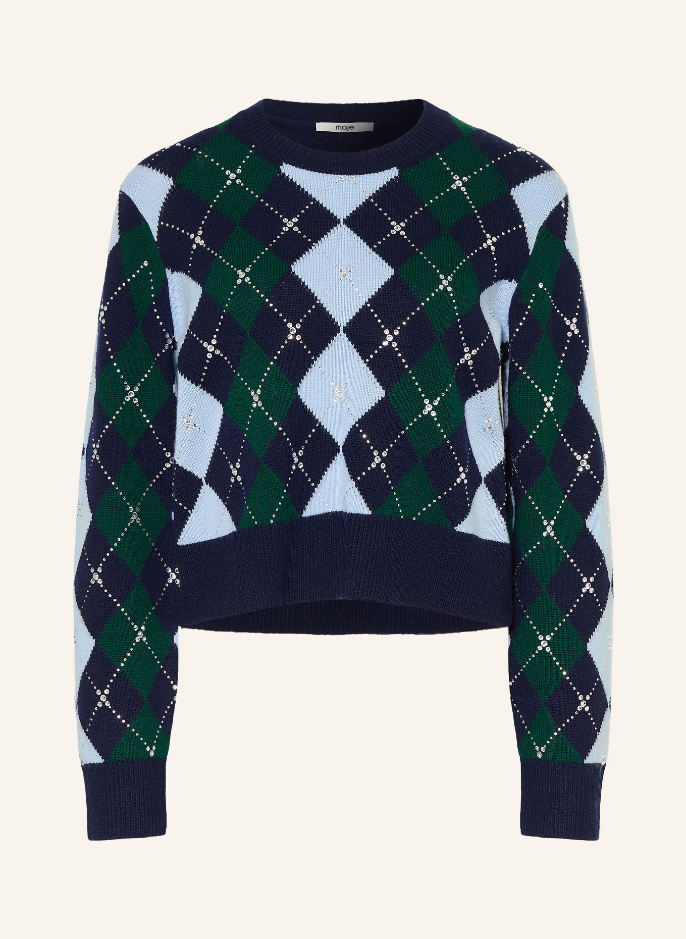 maje Pullover mit Schmucksteinen: DUNKELBLAU / DUNKELGRÜN / HELLBLAU