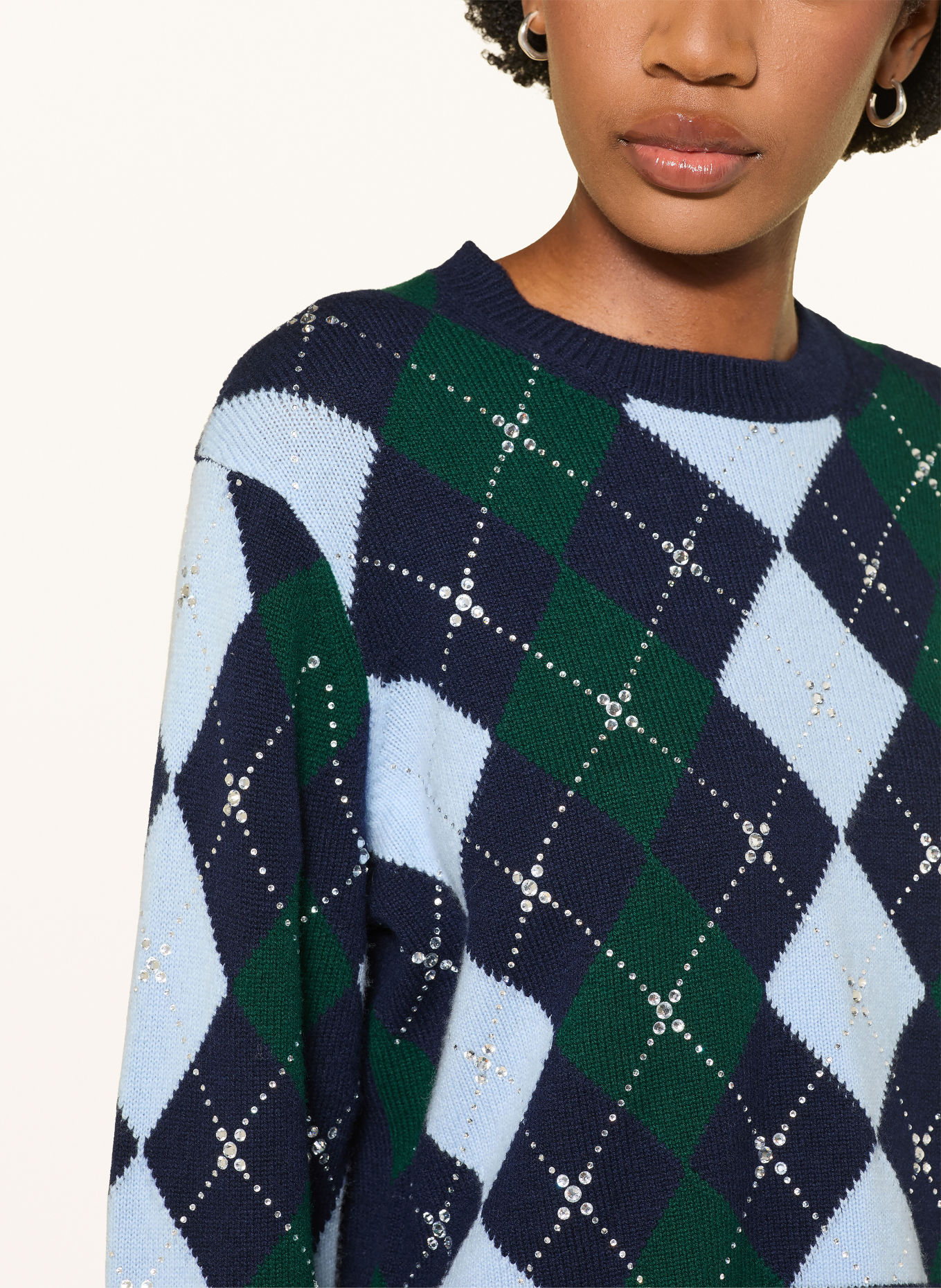 maje Pullover mit Schmucksteinen: DUNKELBLAU / DUNKELGRÜN / HELLBLAU