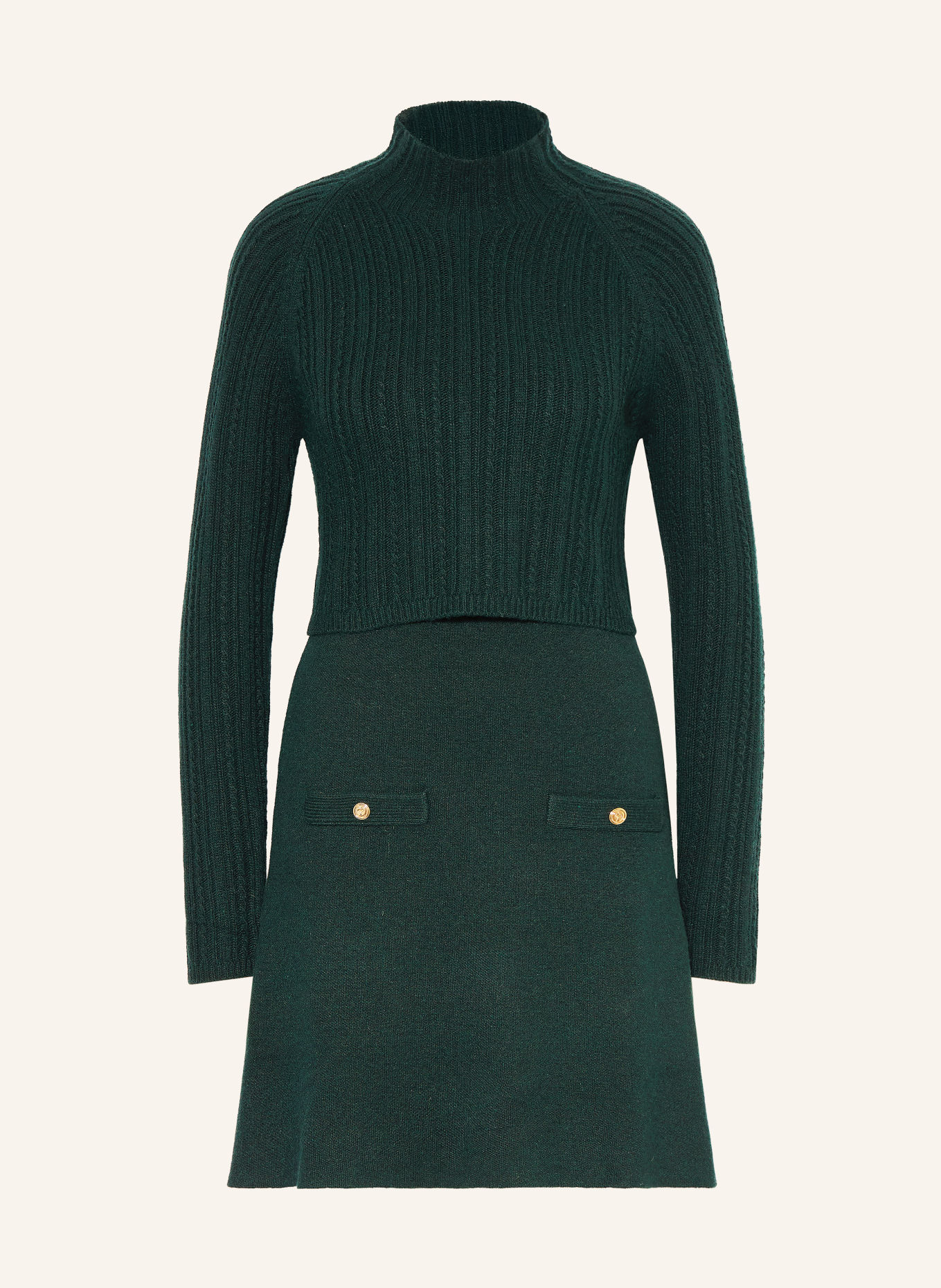 maje Set: Strickkleid und Pullover: DUNKELGRÜN