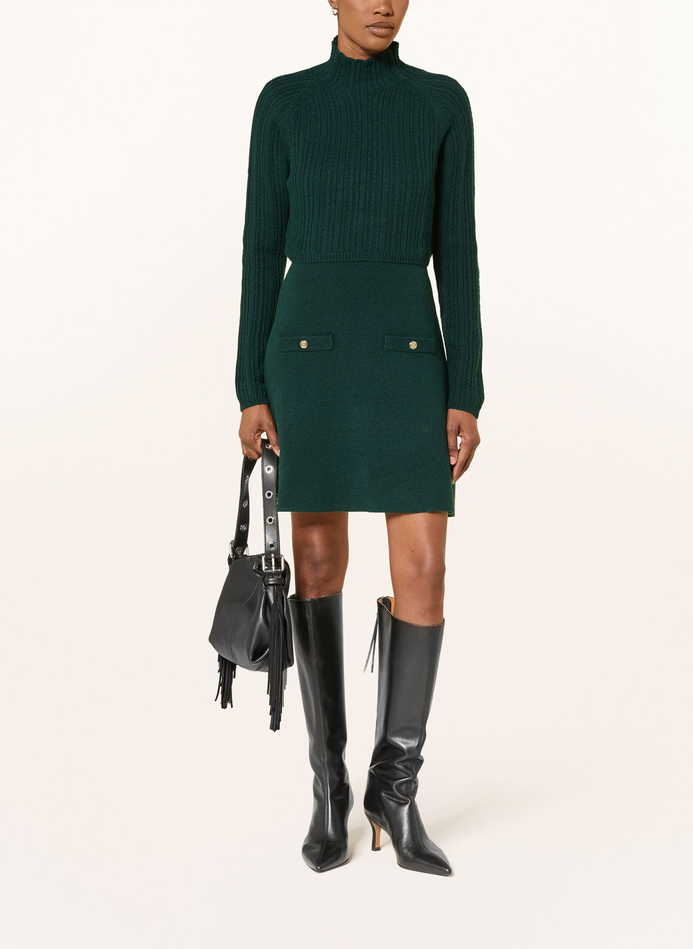 maje Set: Strickkleid und Pullover: DUNKELGRÜN