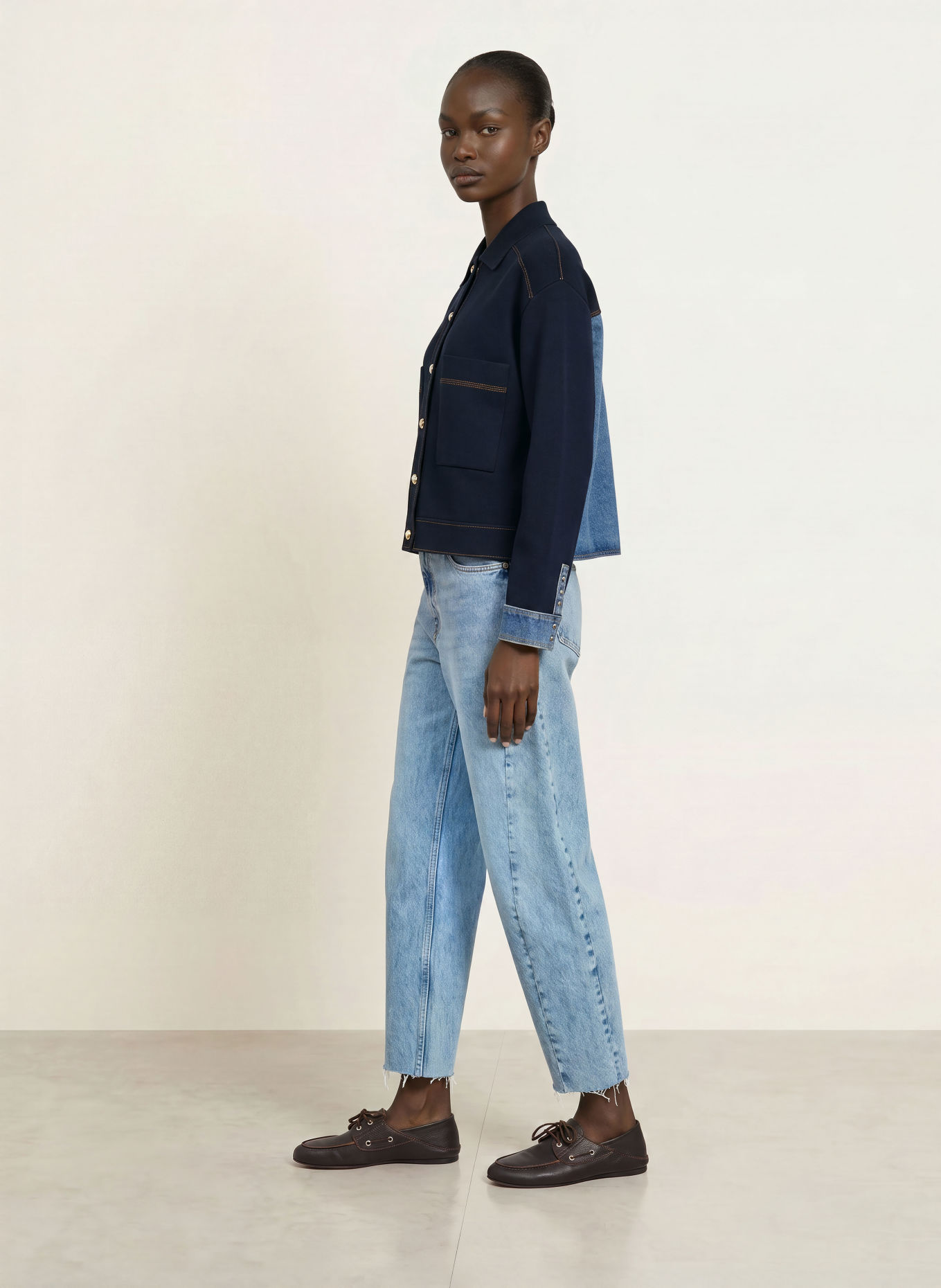 SANDRO Jacke in Jeansoptik im Materialmix: DUNKELBLAU / HELLBLAU