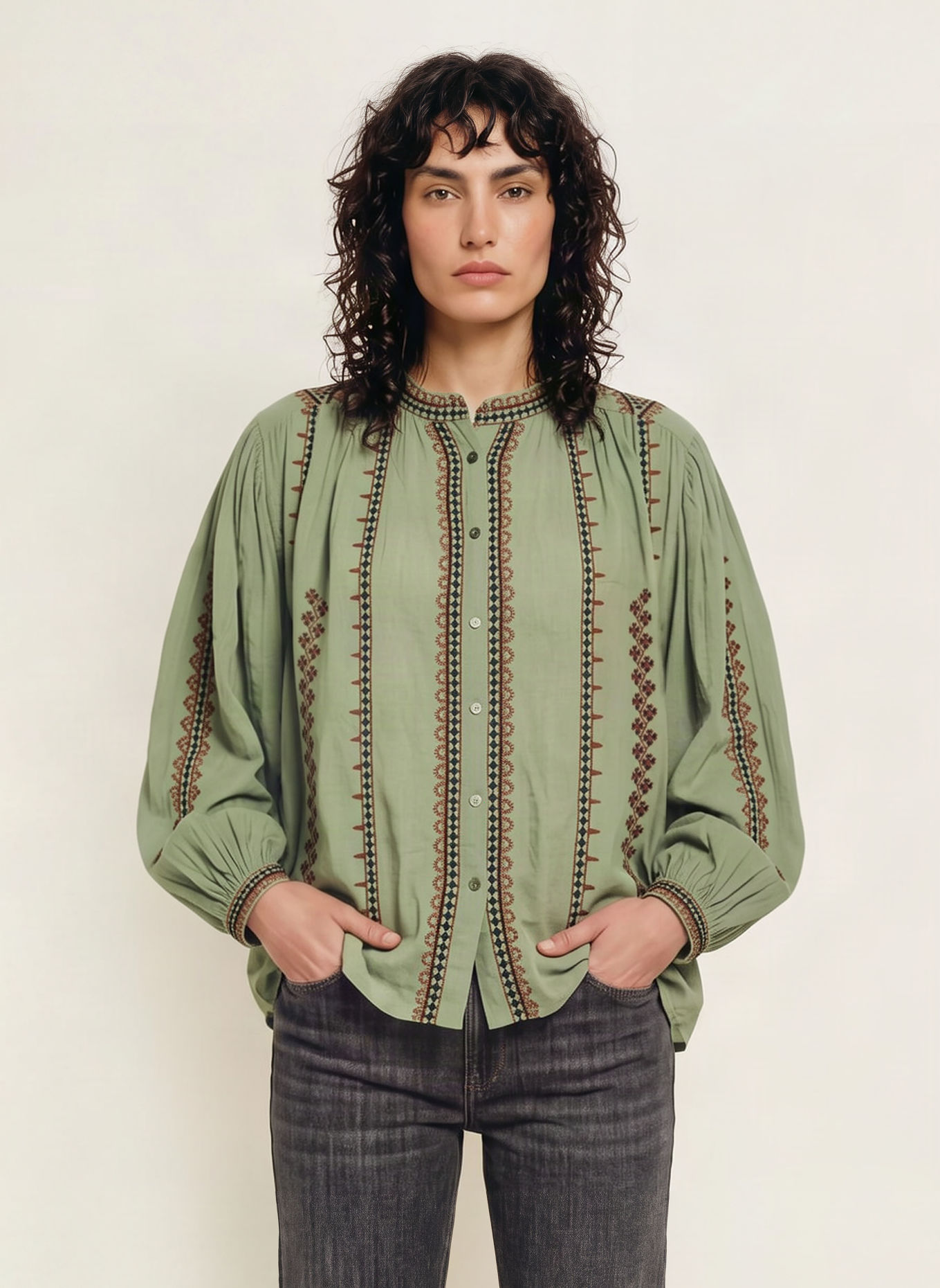 ba&sh Bluse MONA: OLIV / DUNKELBRAUN / SCHWARZ