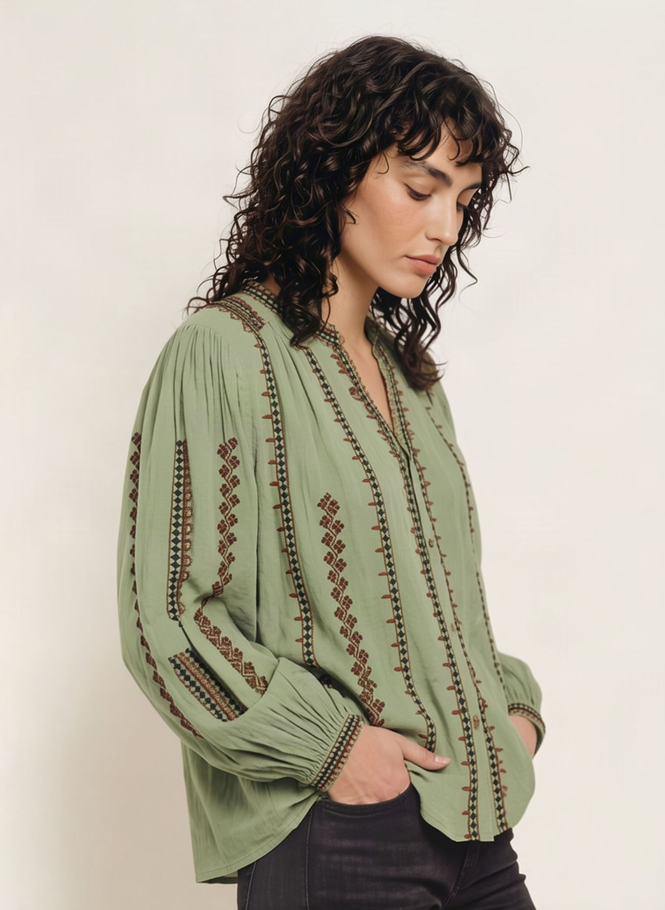 ba&sh Bluse MONA: OLIV / DUNKELBRAUN / SCHWARZ