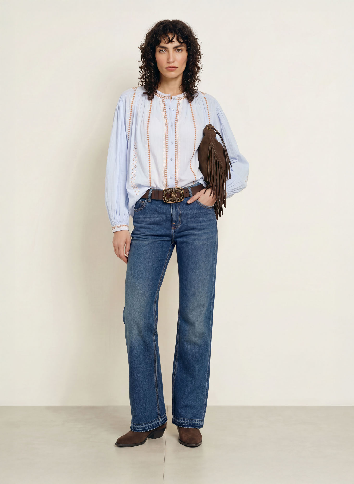 ba&sh Bluse MONA: HELLBLAU / HELLBRAUN / WEISS
