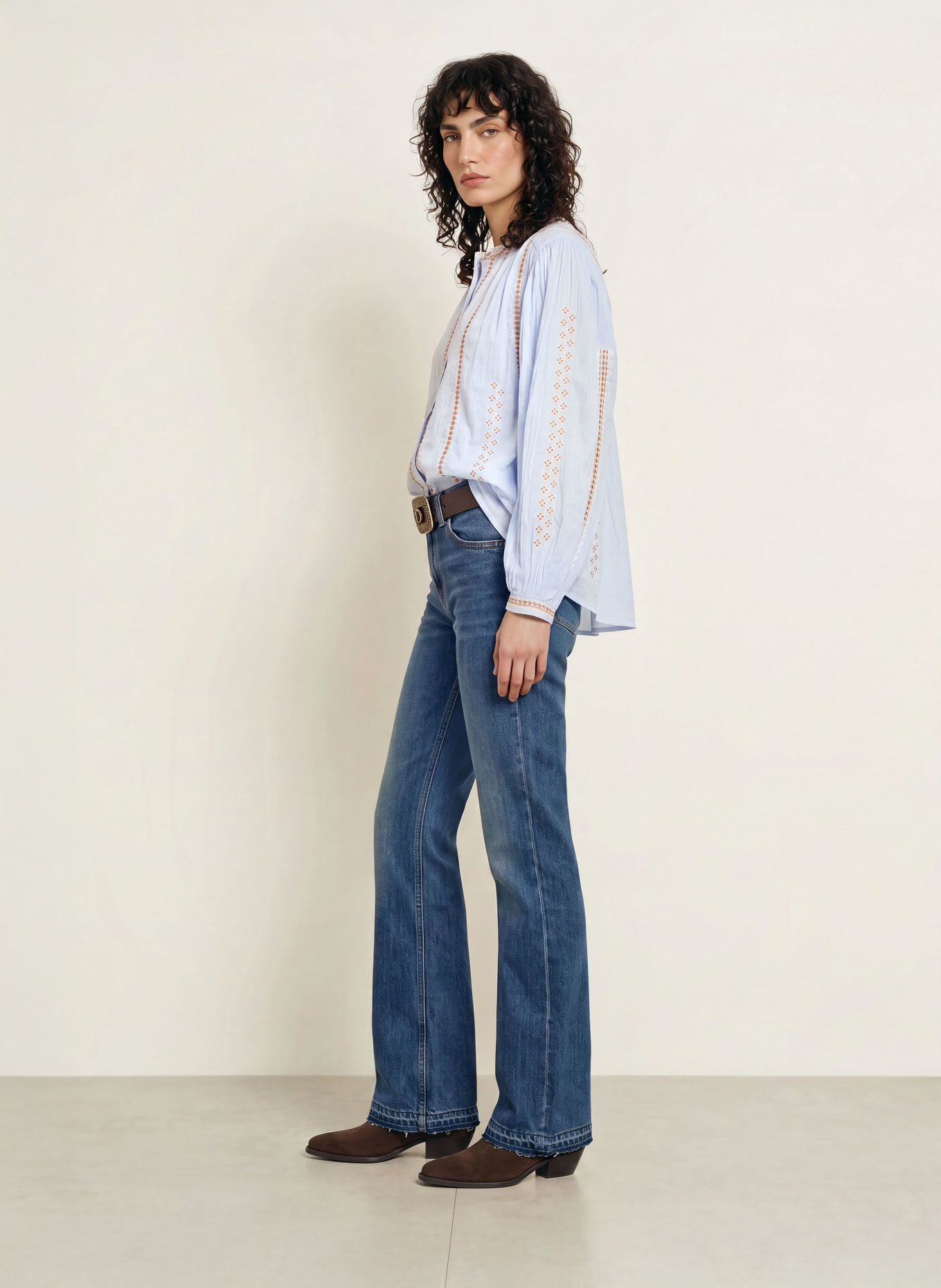 ba&sh Bluse MONA: HELLBLAU / HELLBRAUN / WEISS