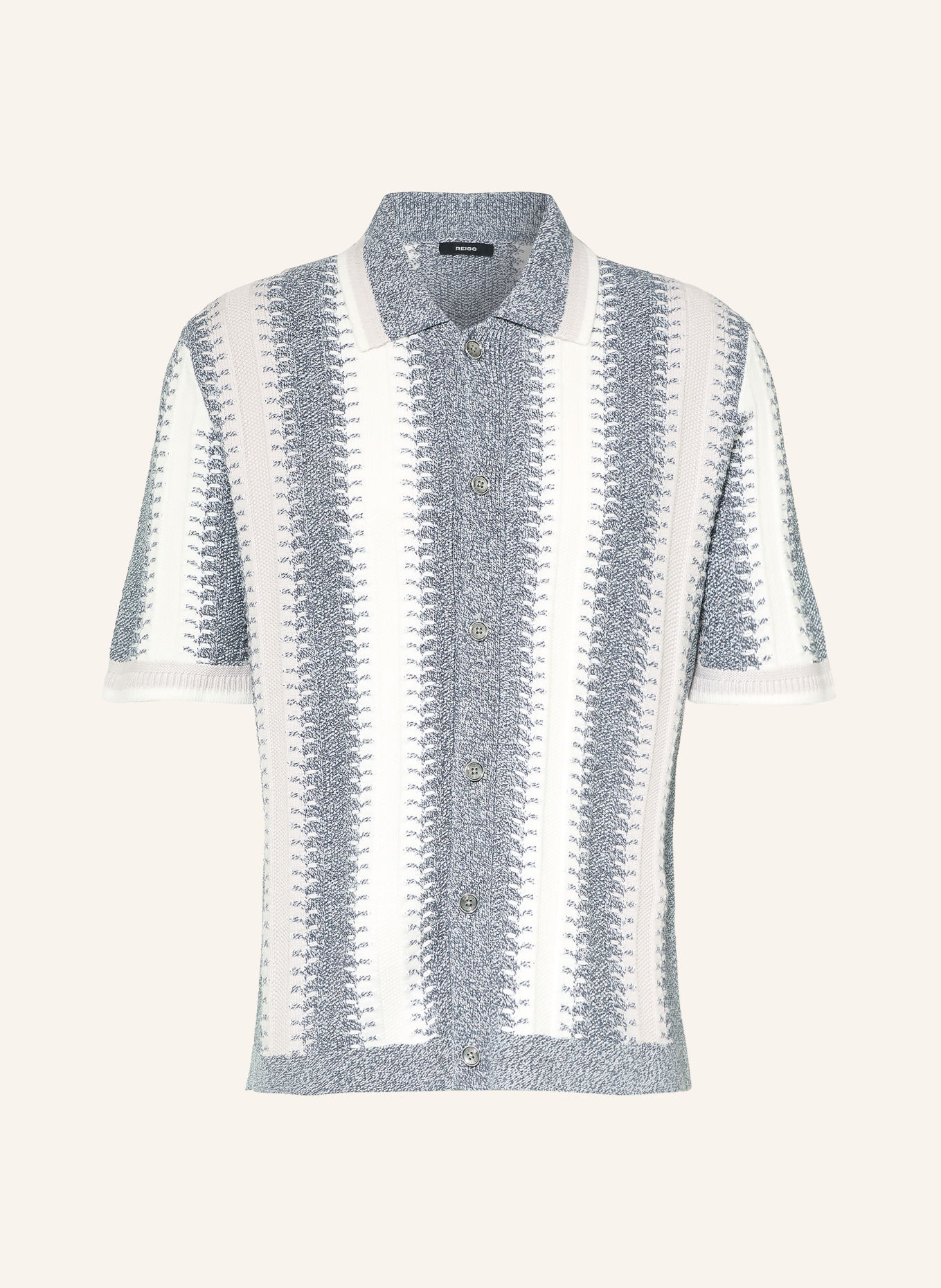 REISS Gebreid overhemd DALE Regular Fit: CRÈME / BLAUWGRIJS