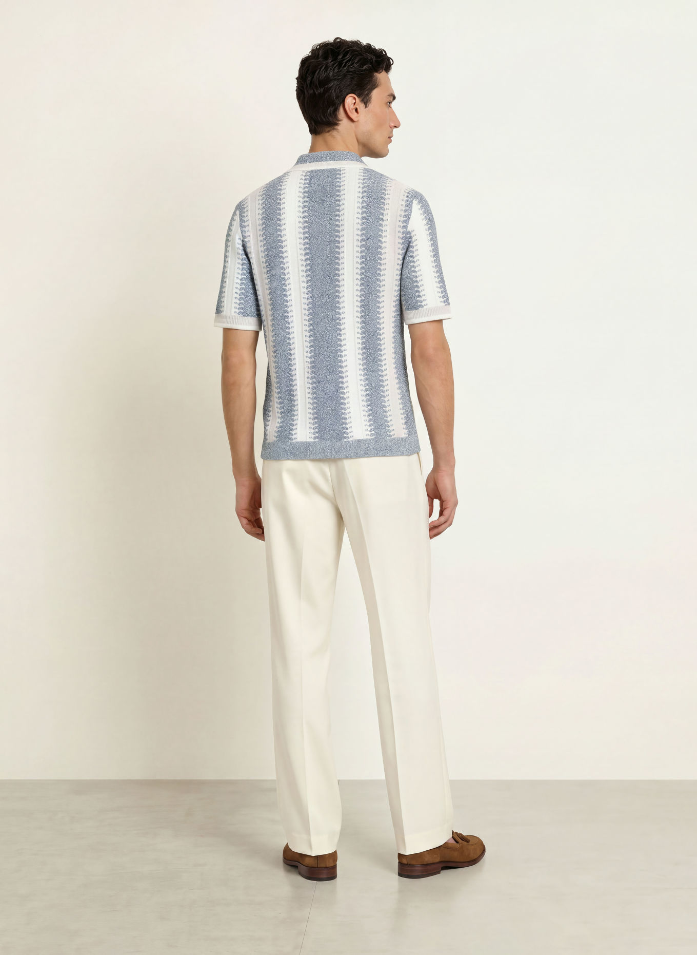 REISS Gebreid overhemd DALE Regular Fit: CRÈME / BLAUWGRIJS