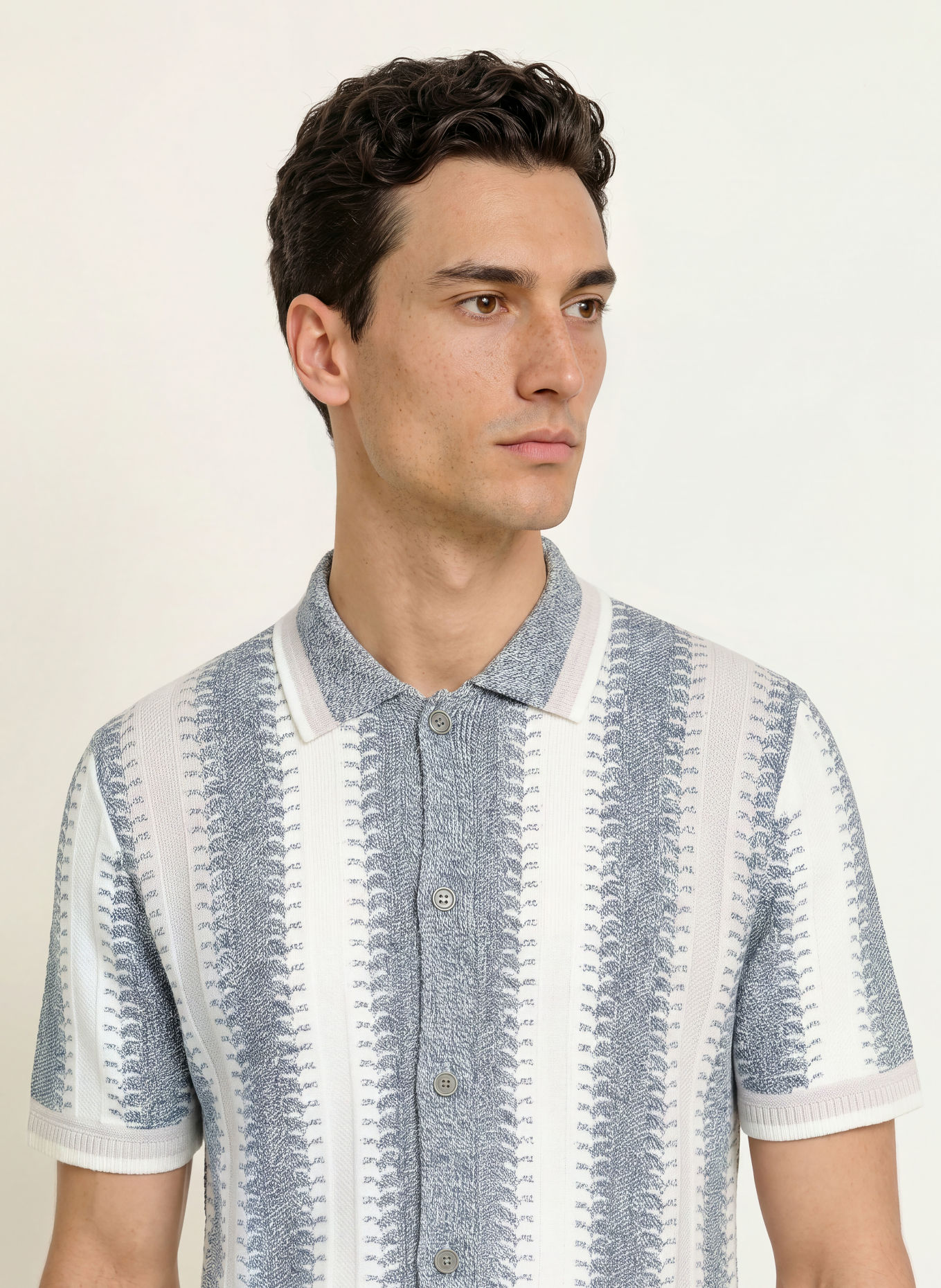 REISS Gebreid overhemd DALE Regular Fit: CRÈME / BLAUWGRIJS