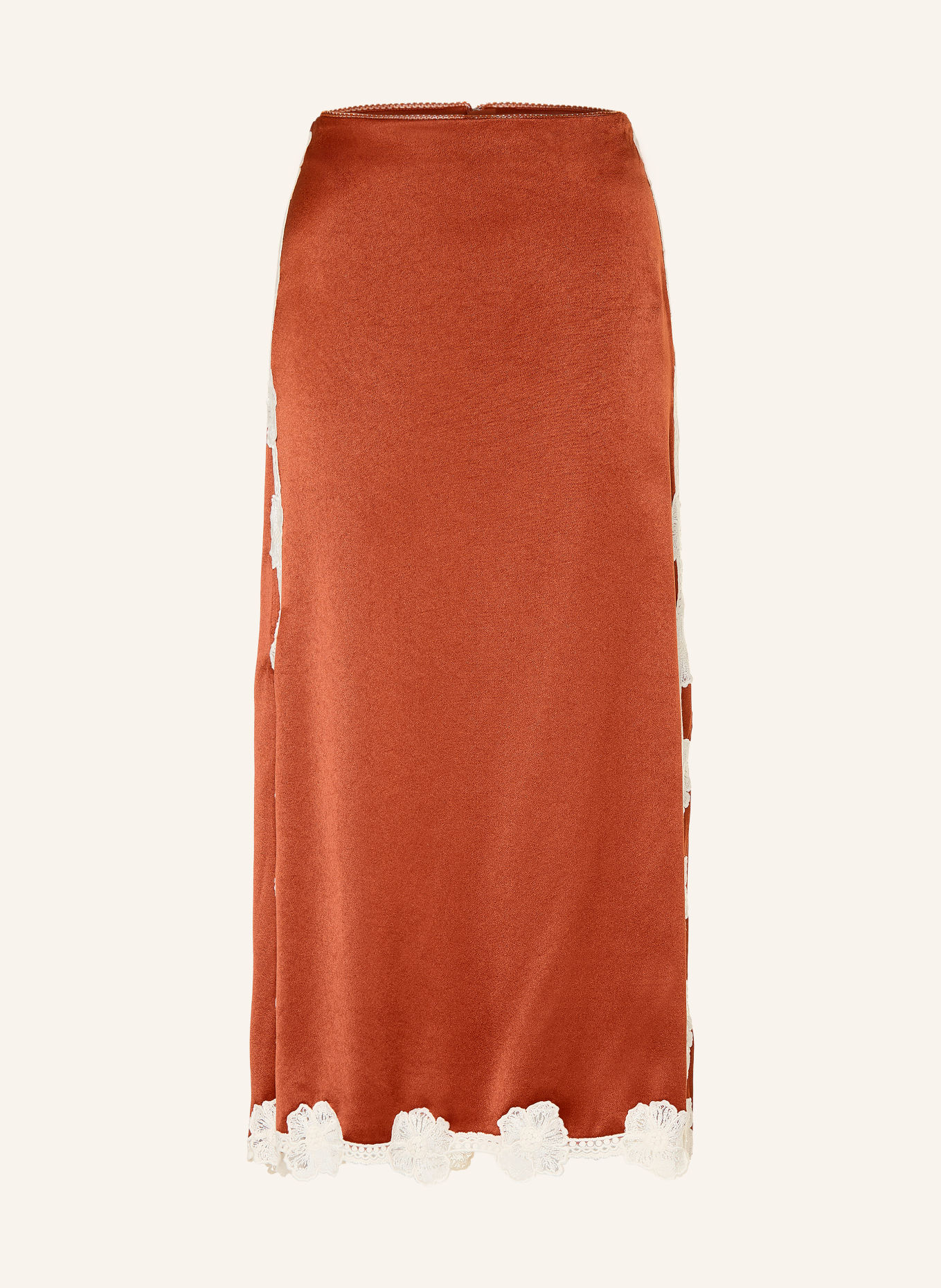 REISS Satijnen rok DOA met kant: ROOD / WIT