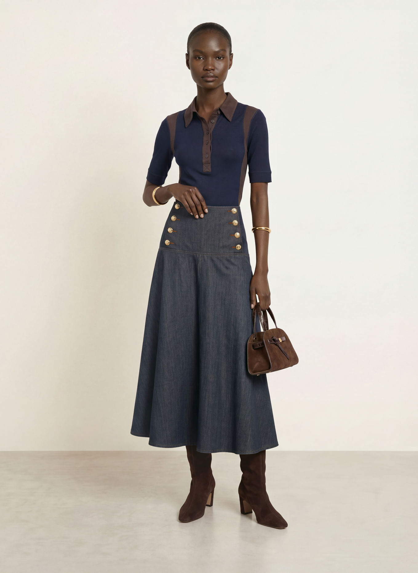 REISS Jersey-poloshirt WINNIE: DONKERBLAUW / MARRON FONCÉ