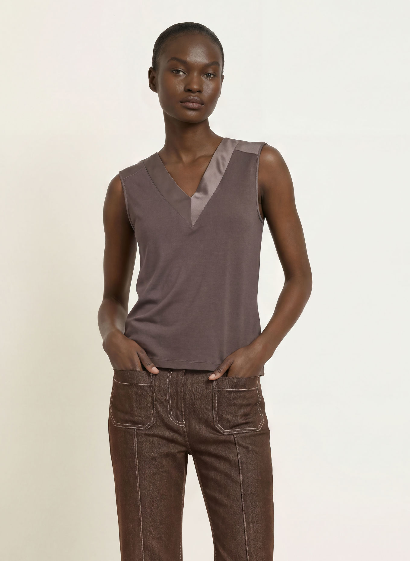 REISS Top KALLIE im Materialmix: TAUPE
