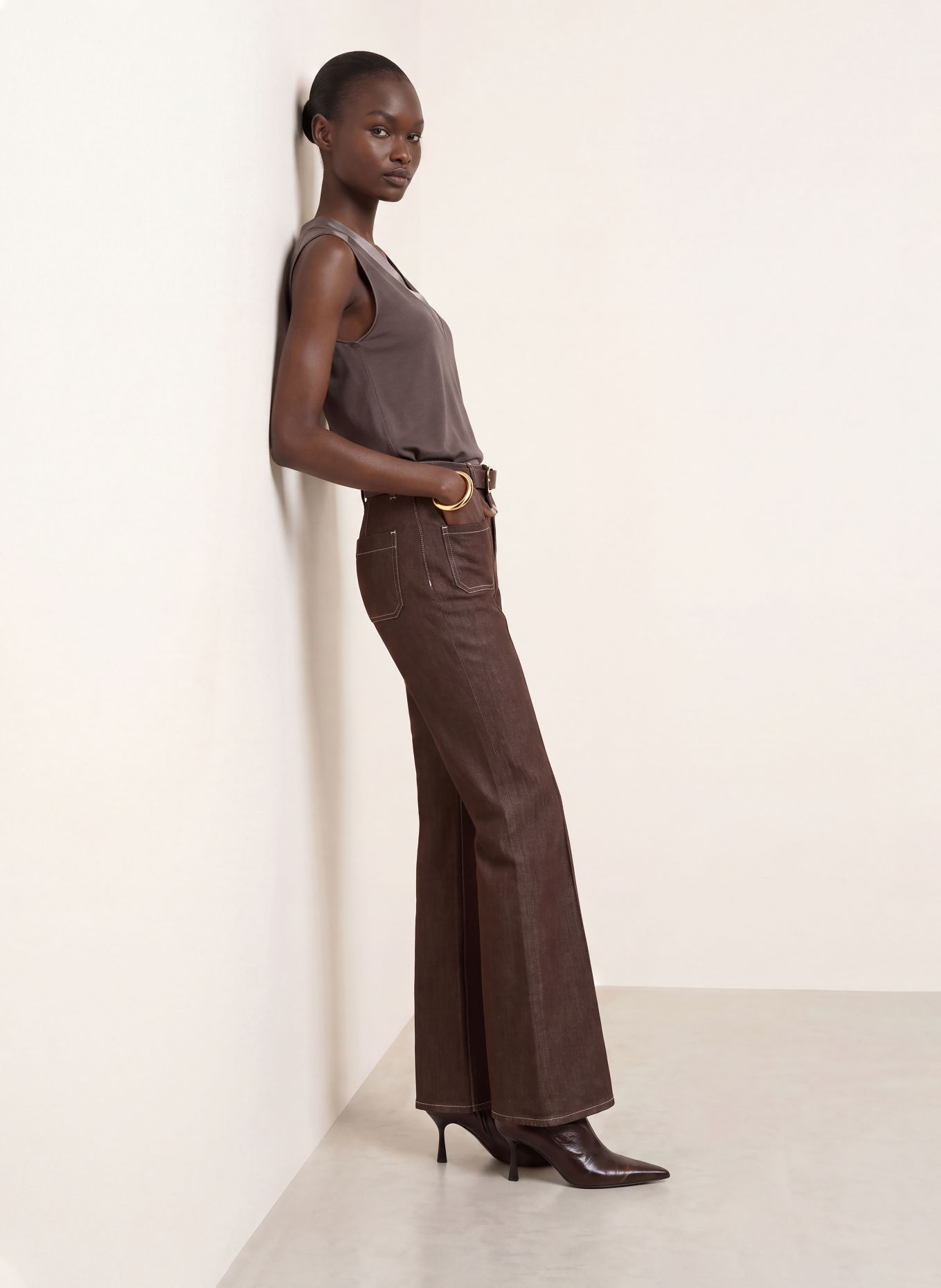 REISS Top KALLIE im Materialmix: TAUPE