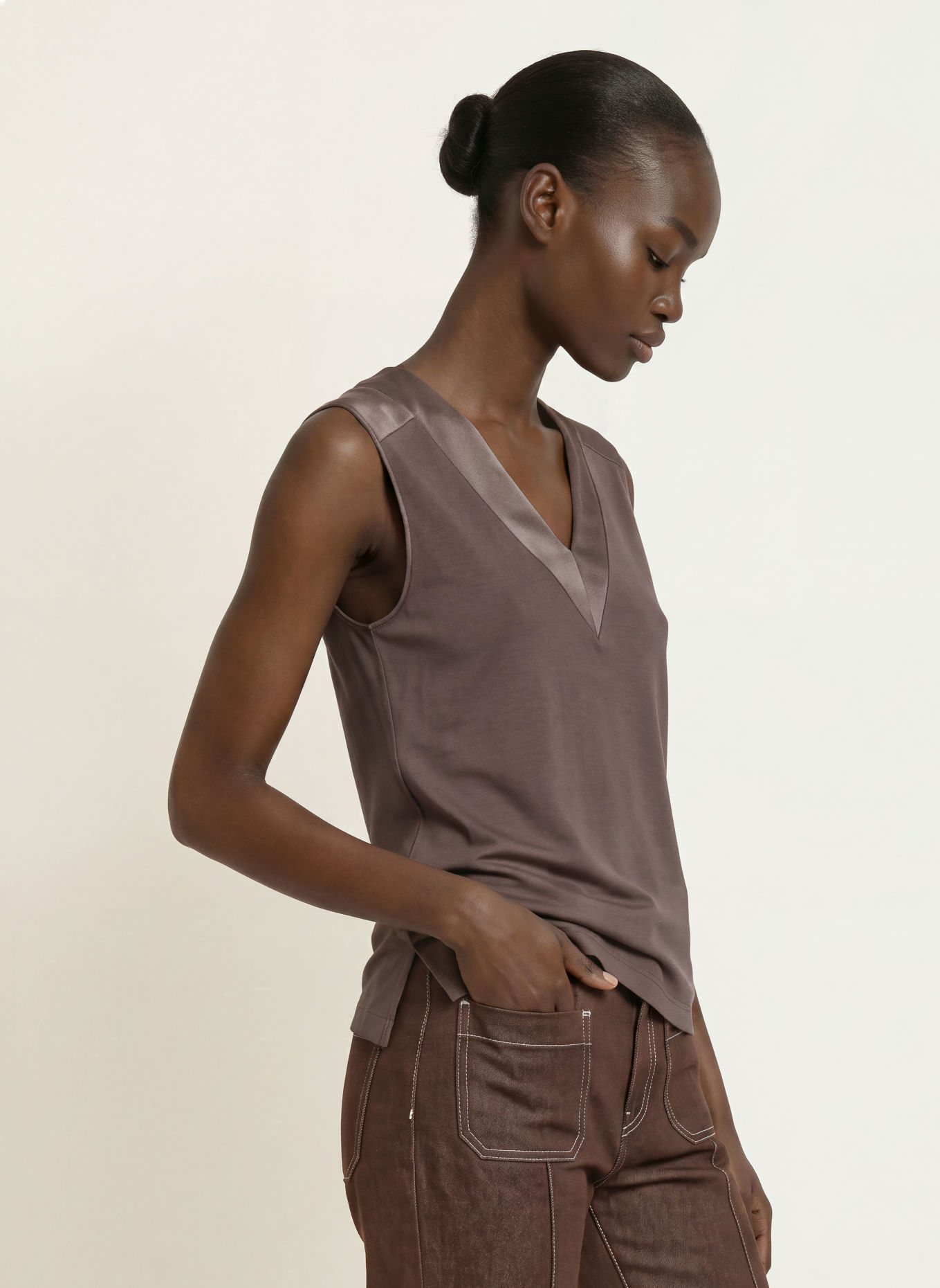 REISS Top KALLIE im Materialmix: TAUPE