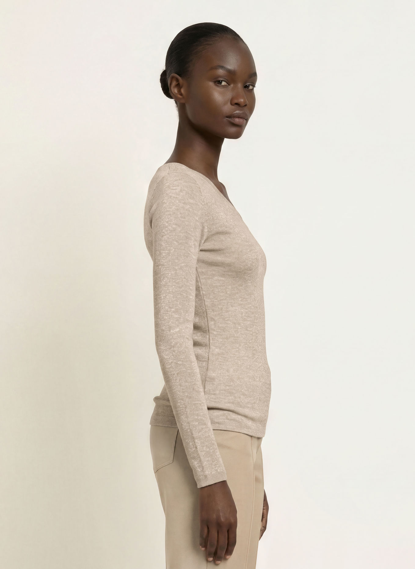 REISS Longsleeve FLISS met glittergaren: LICHTBRUIN / GOUD