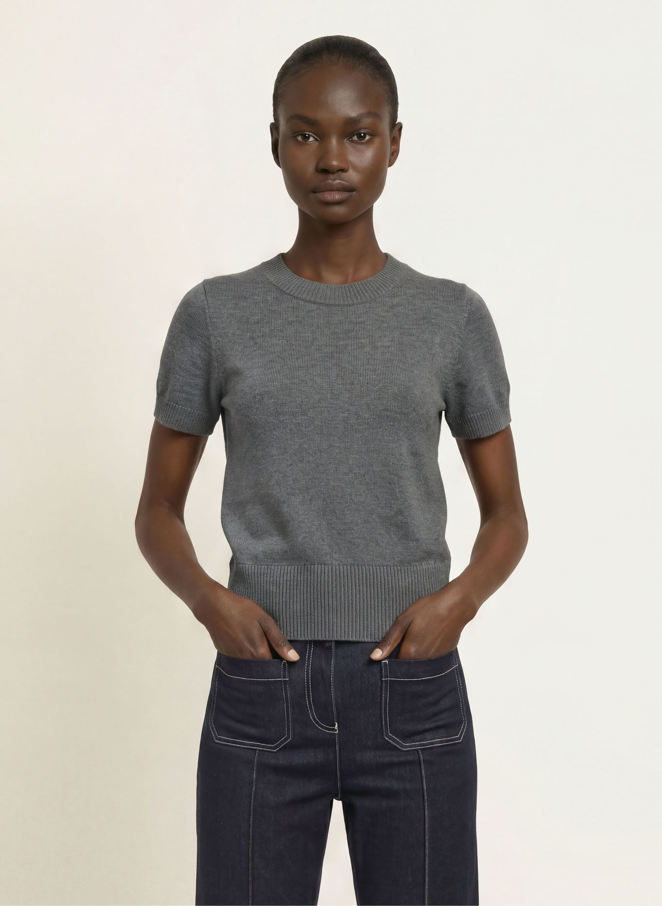 REISS Gebreid shirt RITA: DONKERGRIJS