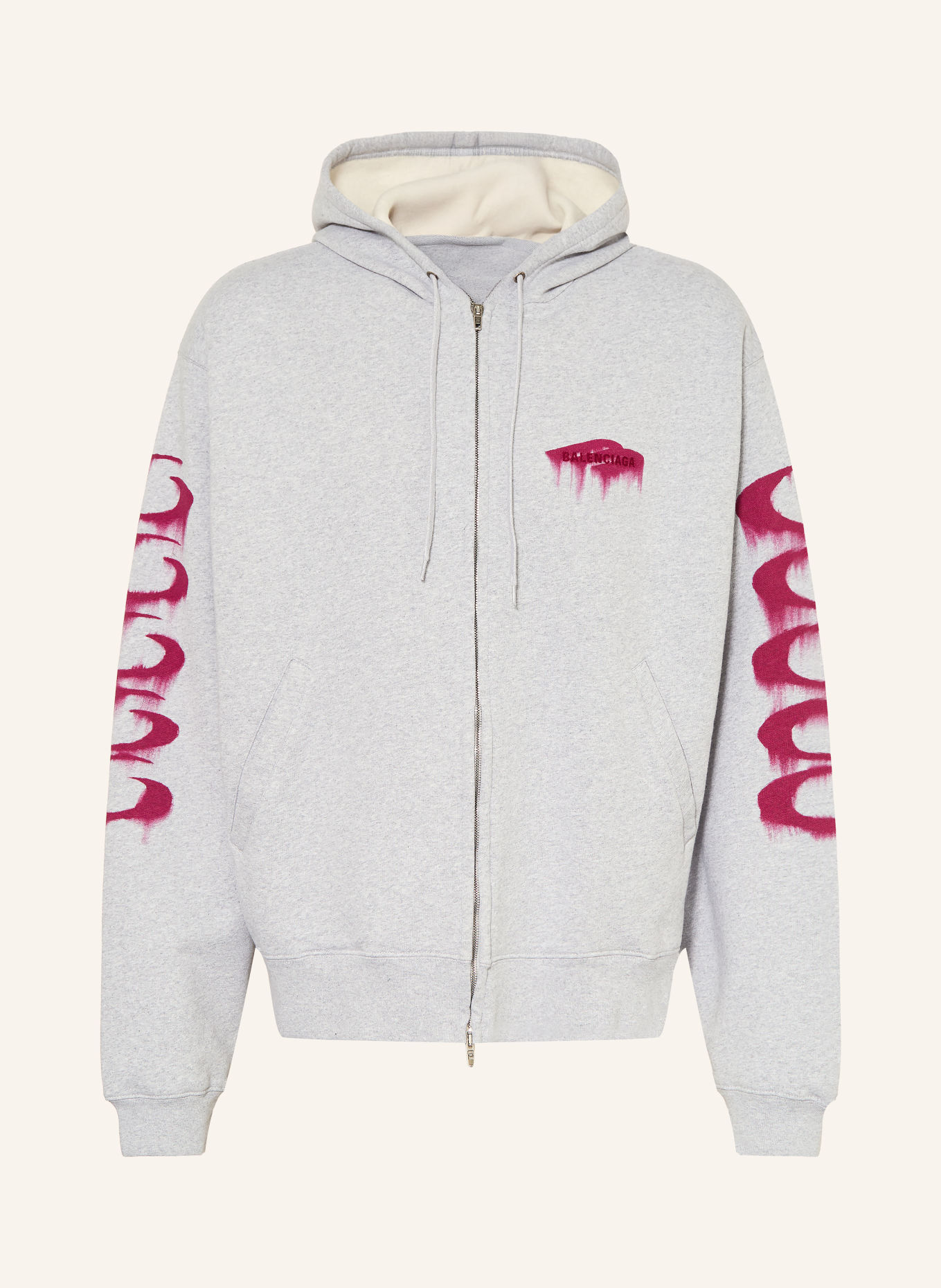 BALENCIAGA Sweatjacke: HELLGRAU / DUNKELROT