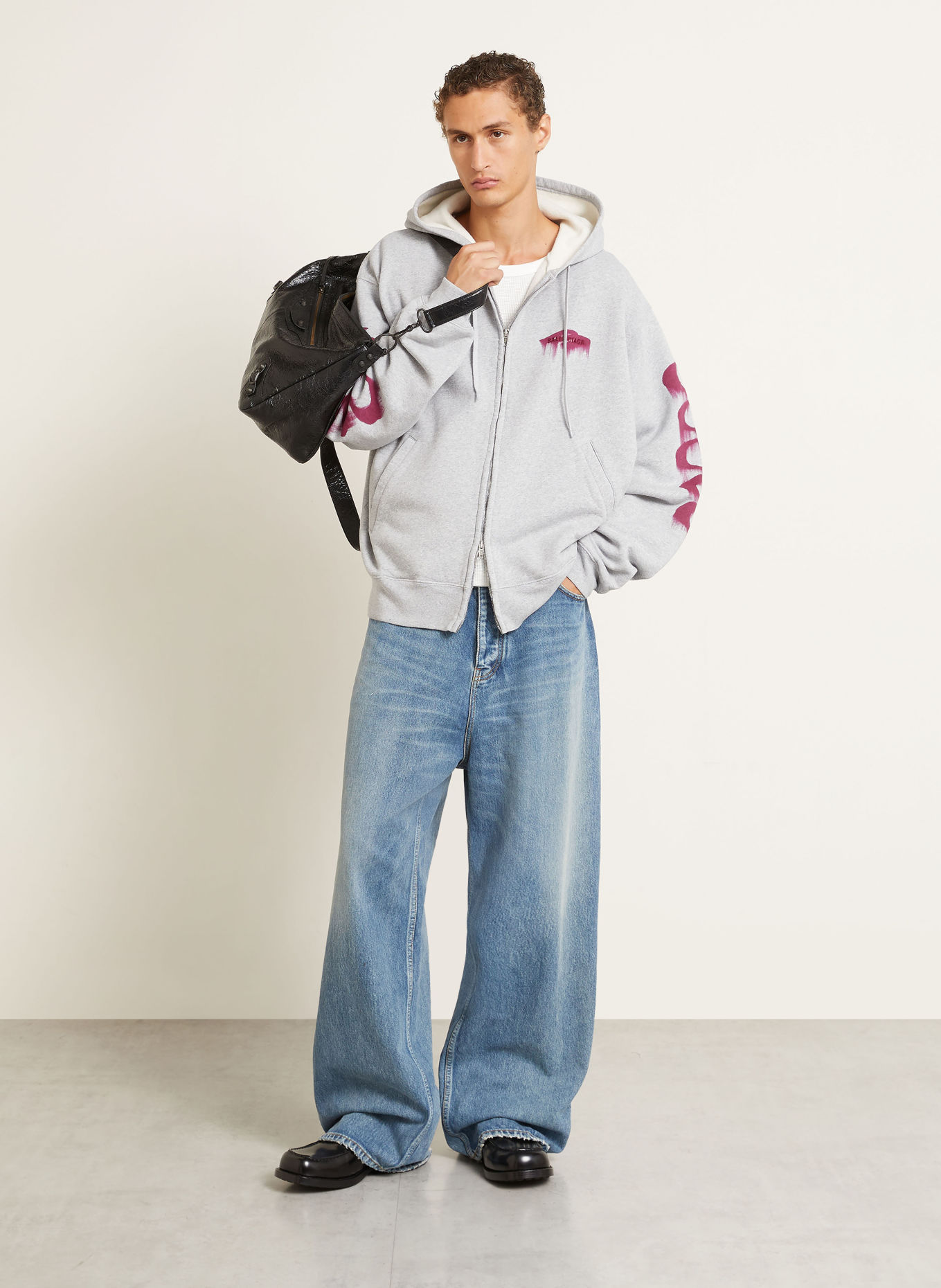 BALENCIAGA Sweatjacke: HELLGRAU / DUNKELROT