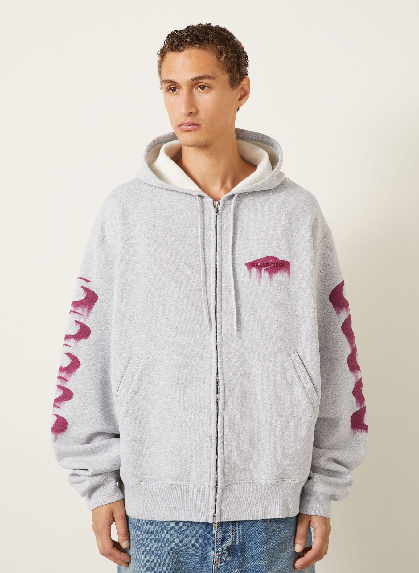 BALENCIAGA Sweatjacke: HELLGRAU / DUNKELROT