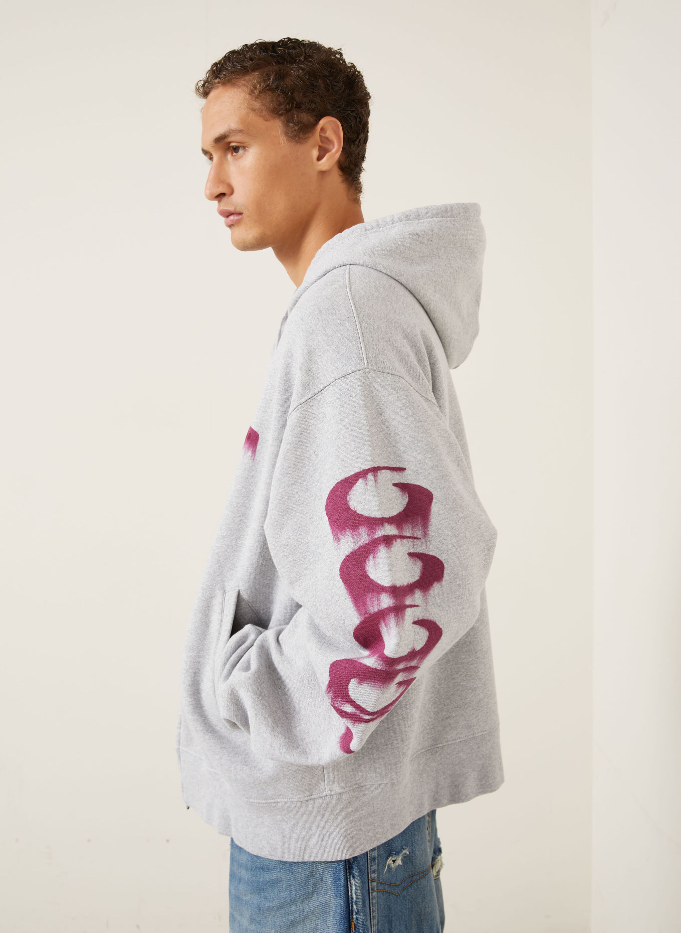 BALENCIAGA Sweatjacke: HELLGRAU / DUNKELROT