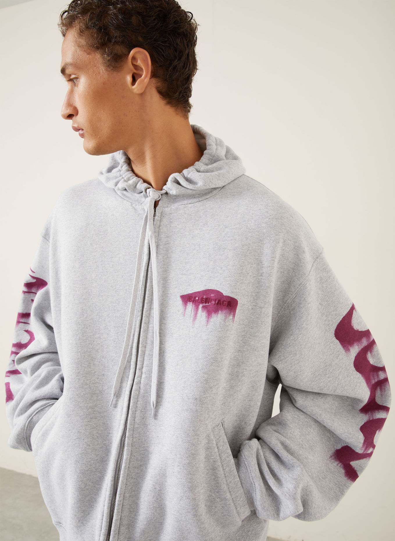 BALENCIAGA Sweatjacke: HELLGRAU / DUNKELROT