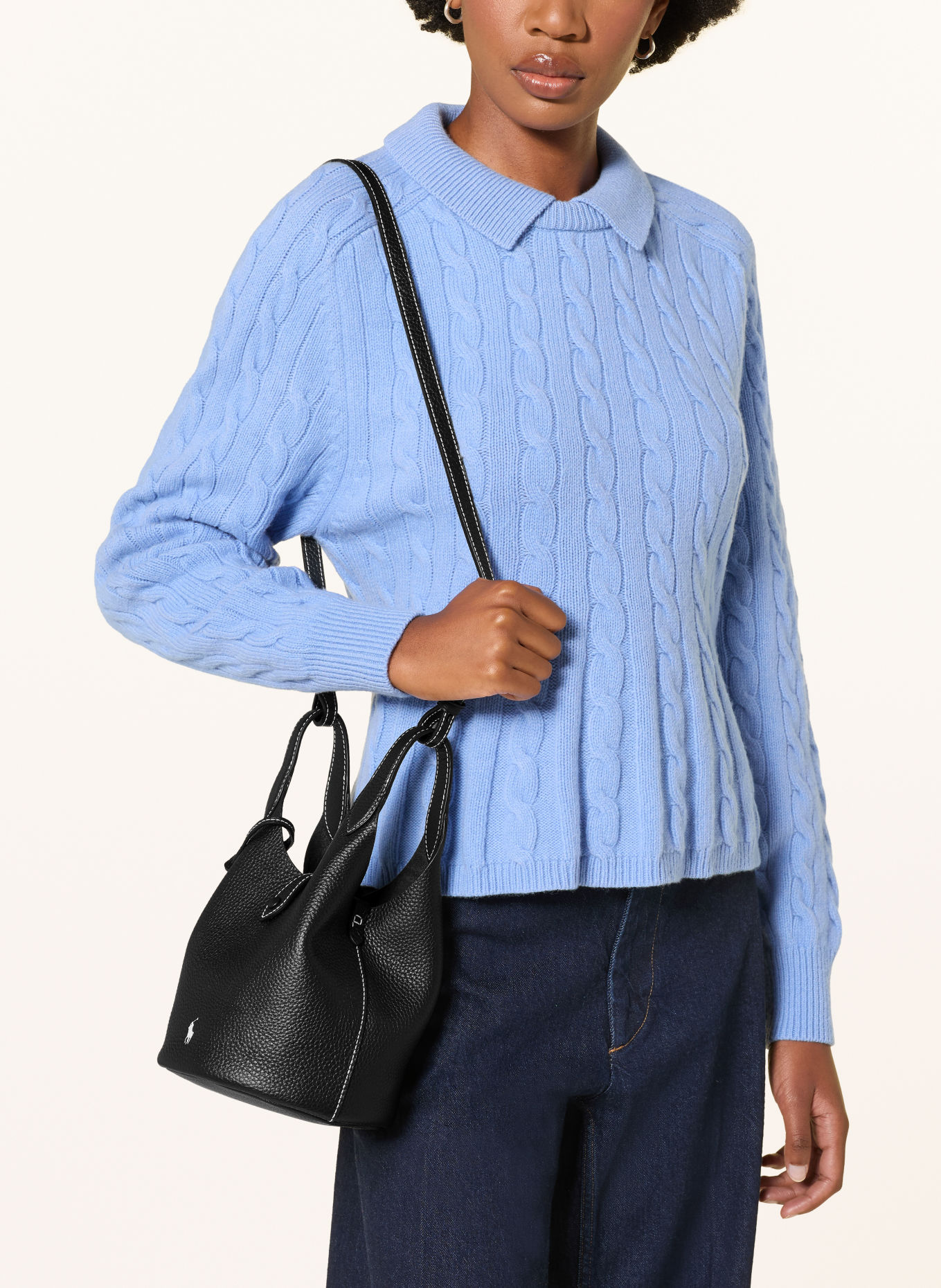 POLO RALPH LAUREN PEBBLE-PLY Bucket bag: BLACK / SILVER