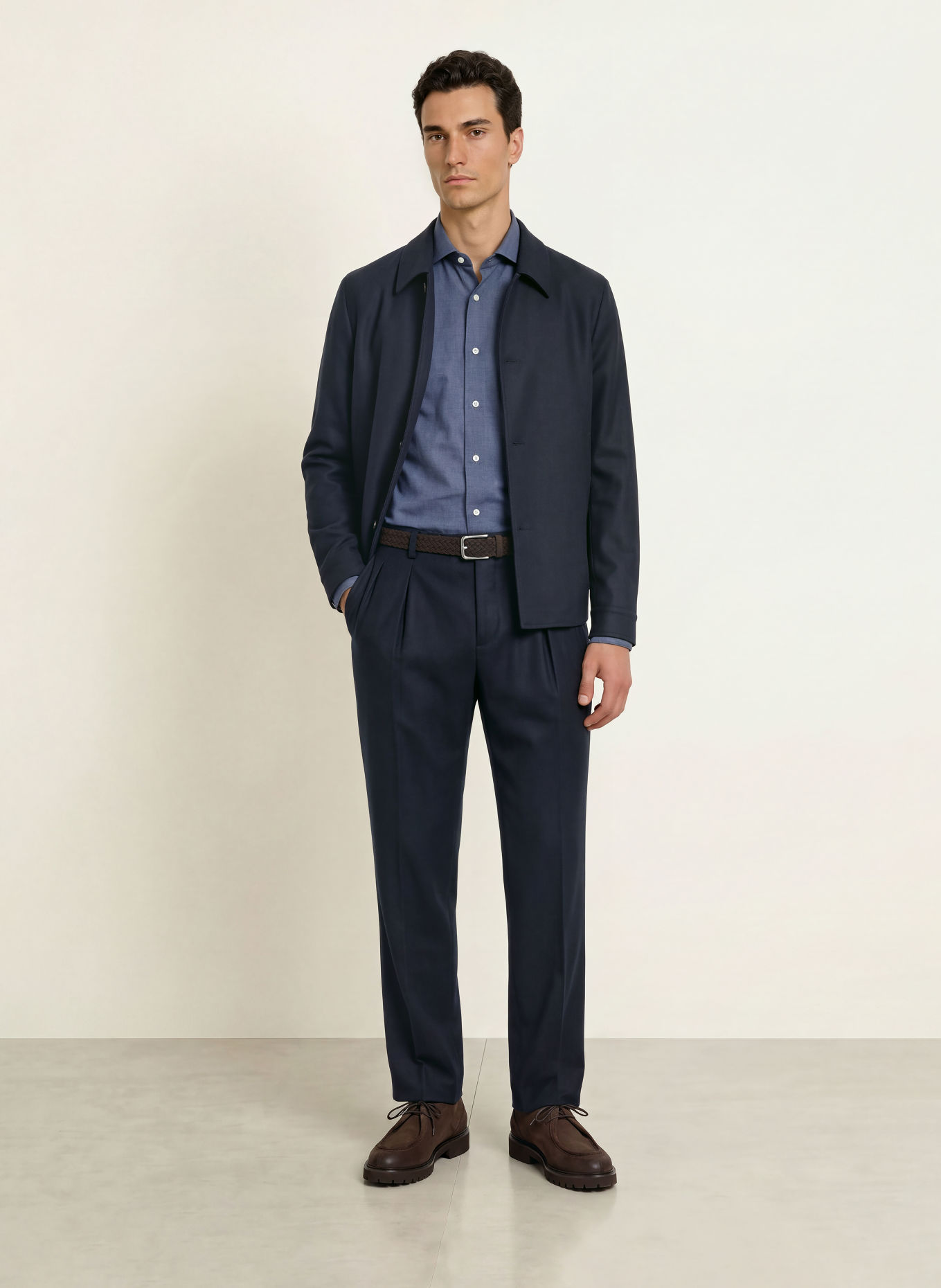 BARBA NAPOLI Flanellen overhemd, slim fit: BLAUWGRIJS