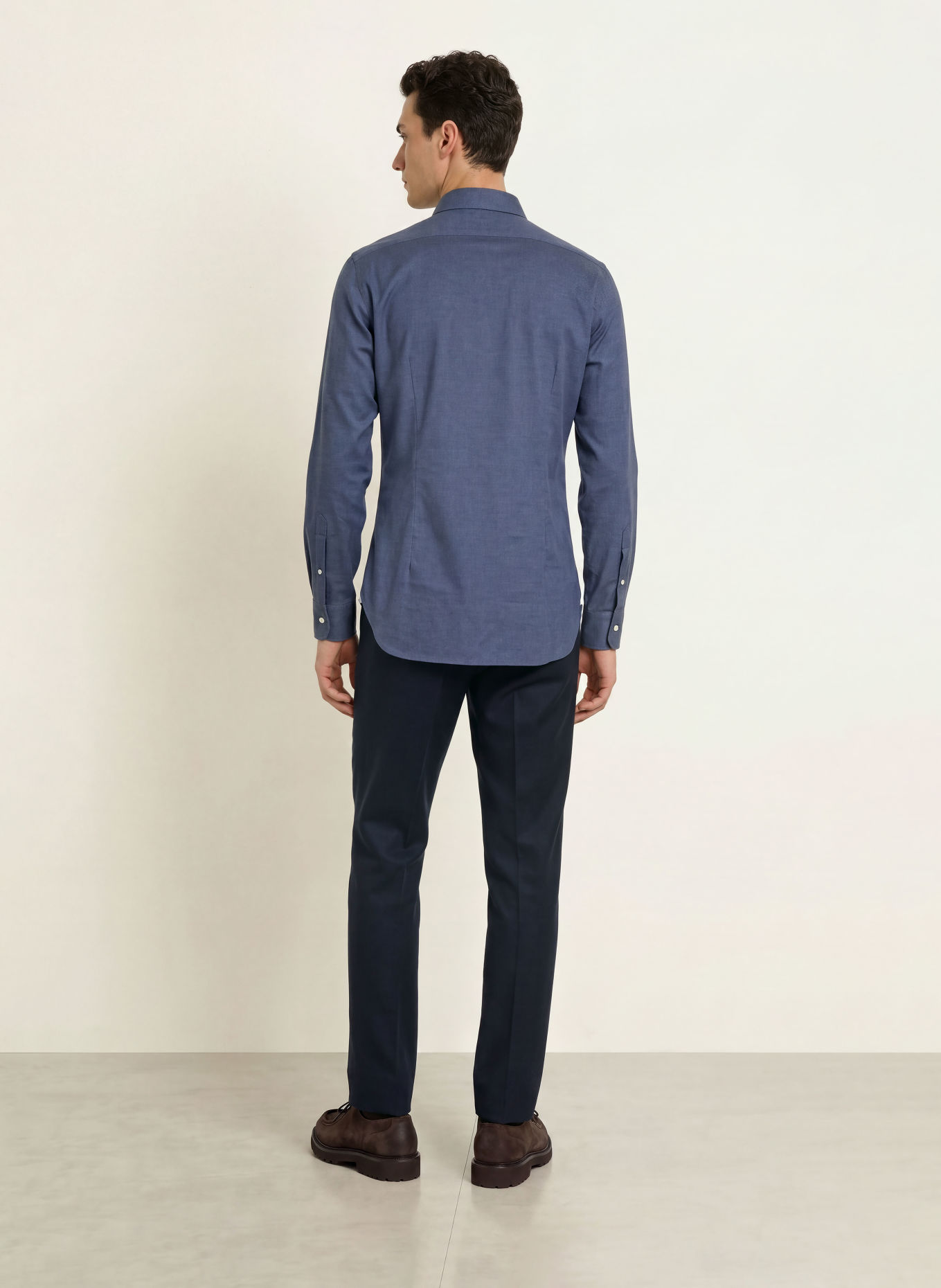 BARBA NAPOLI Flanellen overhemd, slim fit: BLAUWGRIJS