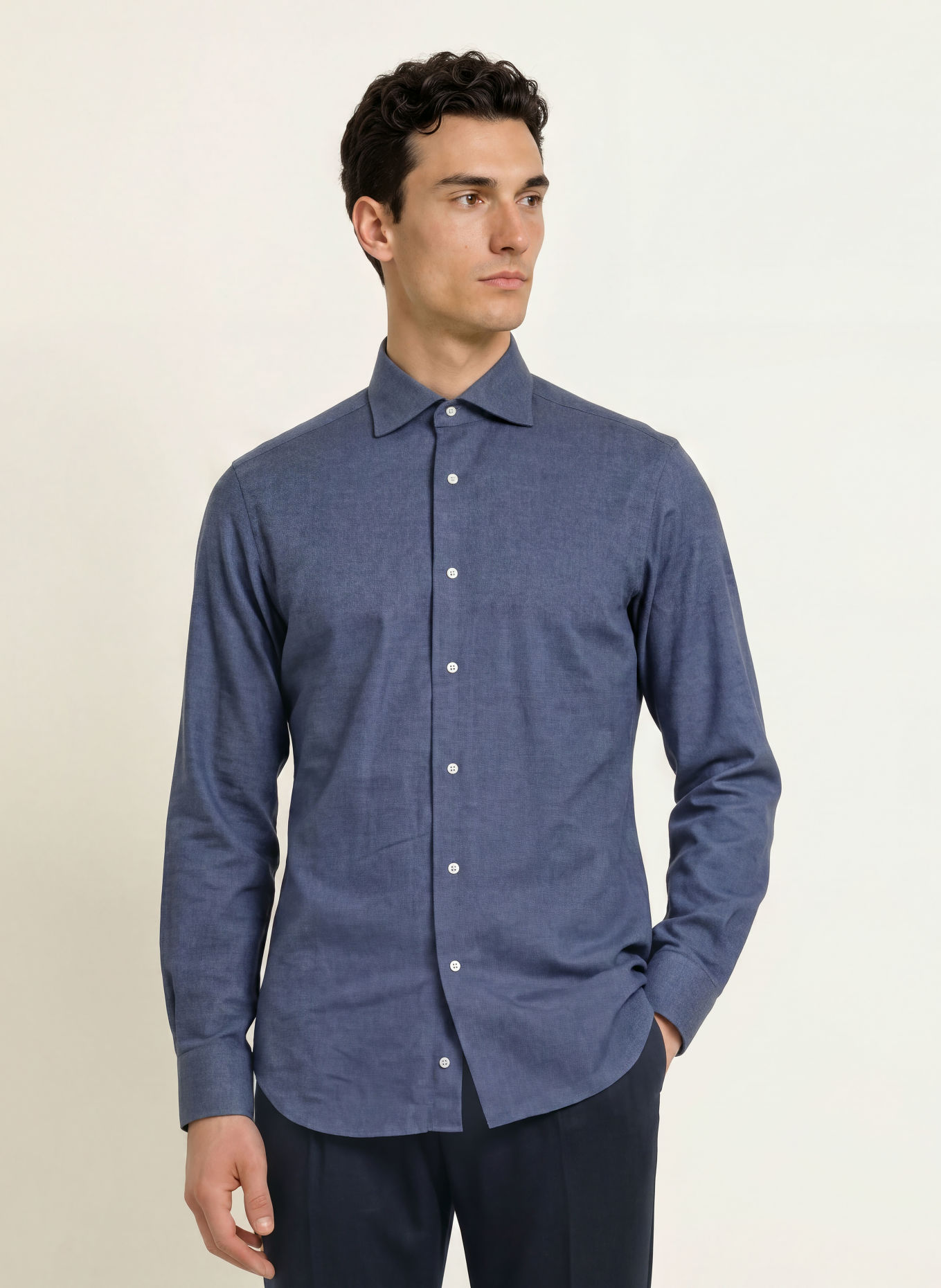 BARBA NAPOLI Flanellen overhemd, slim fit: BLAUWGRIJS