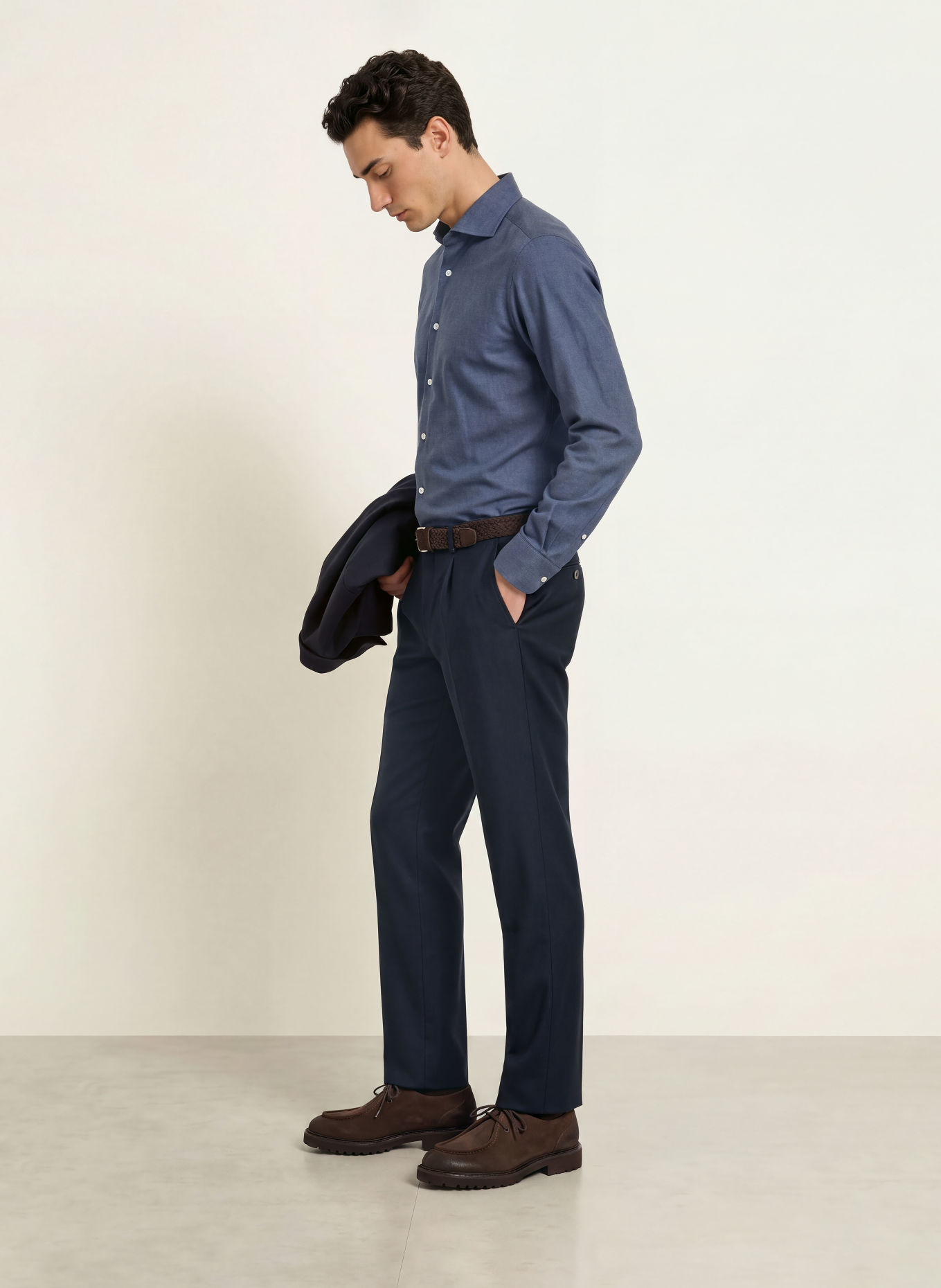 BARBA NAPOLI Flanellen overhemd, slim fit: BLAUWGRIJS