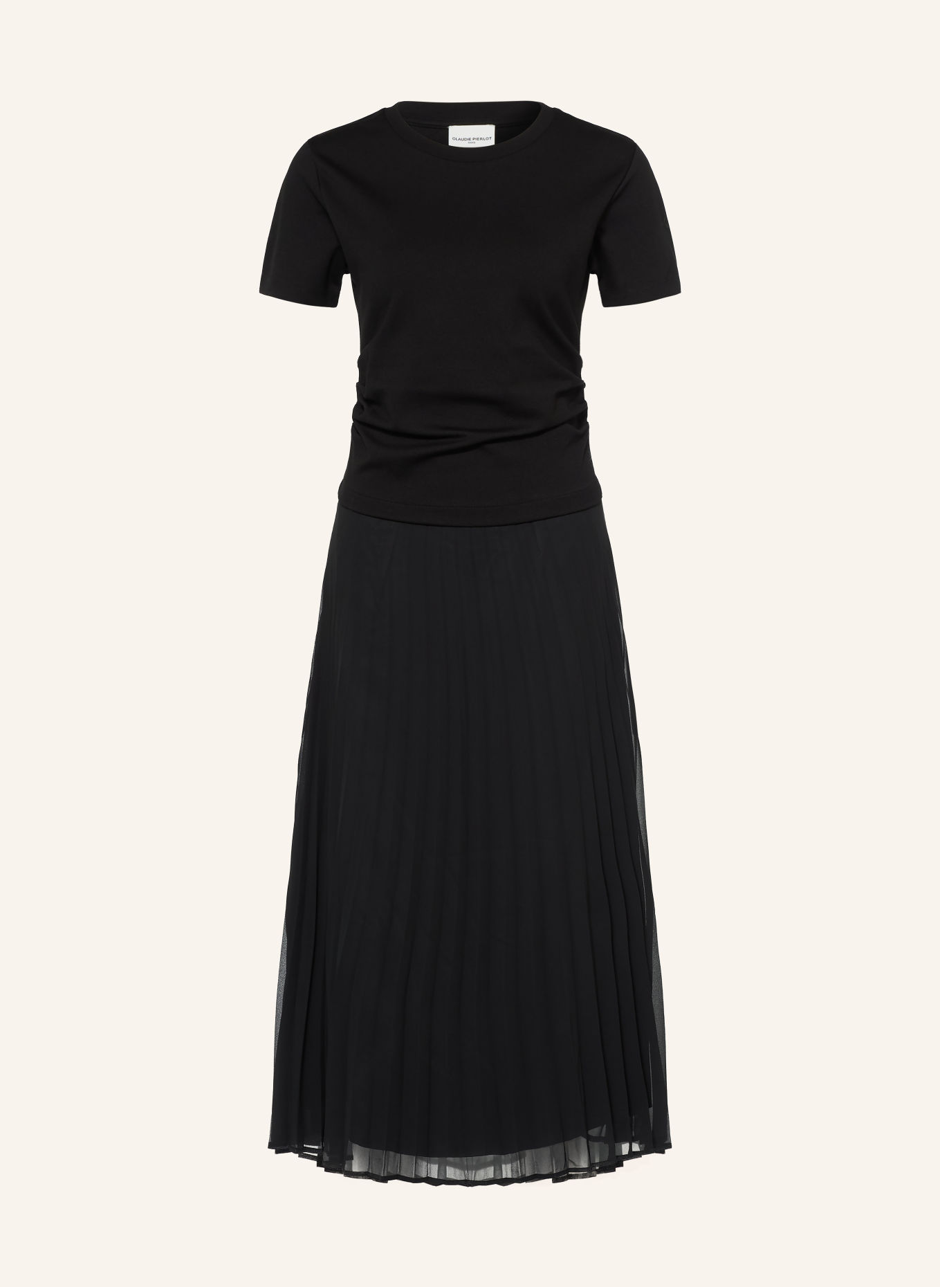 CLAUDIE PIERLOT Kleid im Materialmix mit Plissees: SCHWARZ