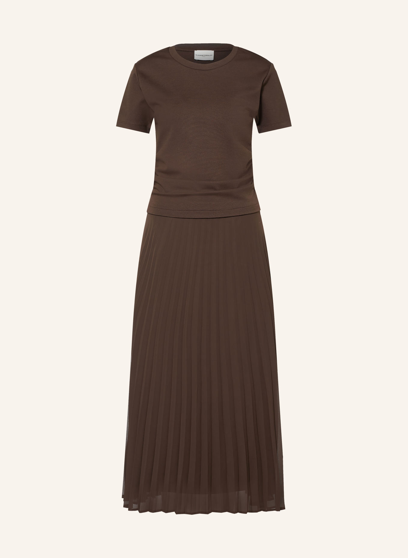 CLAUDIE PIERLOT Kleid im Materialmix mit Plissees: DUNKELBRAUN