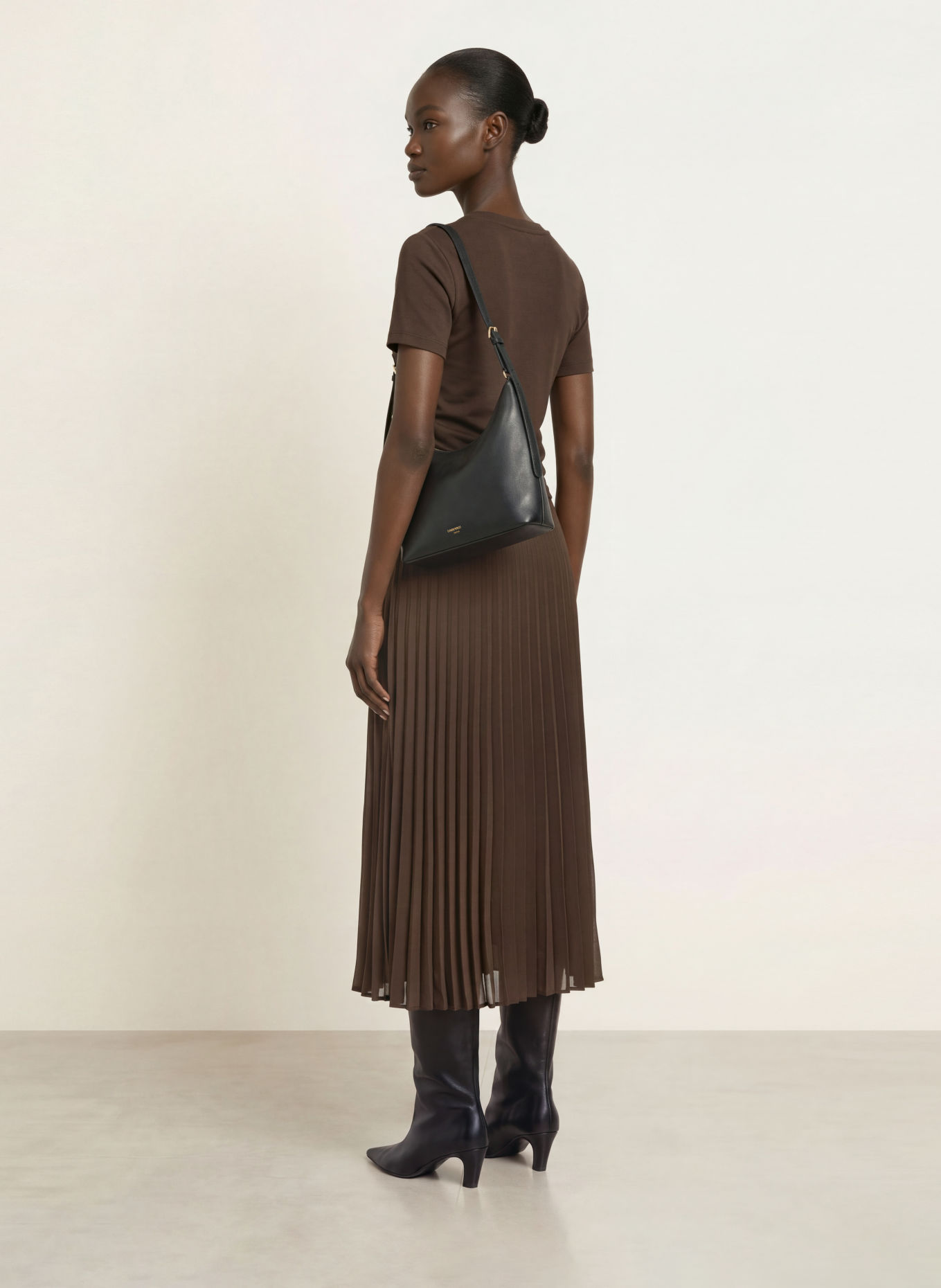 CLAUDIE PIERLOT Kleid im Materialmix mit Plissees: DUNKELBRAUN