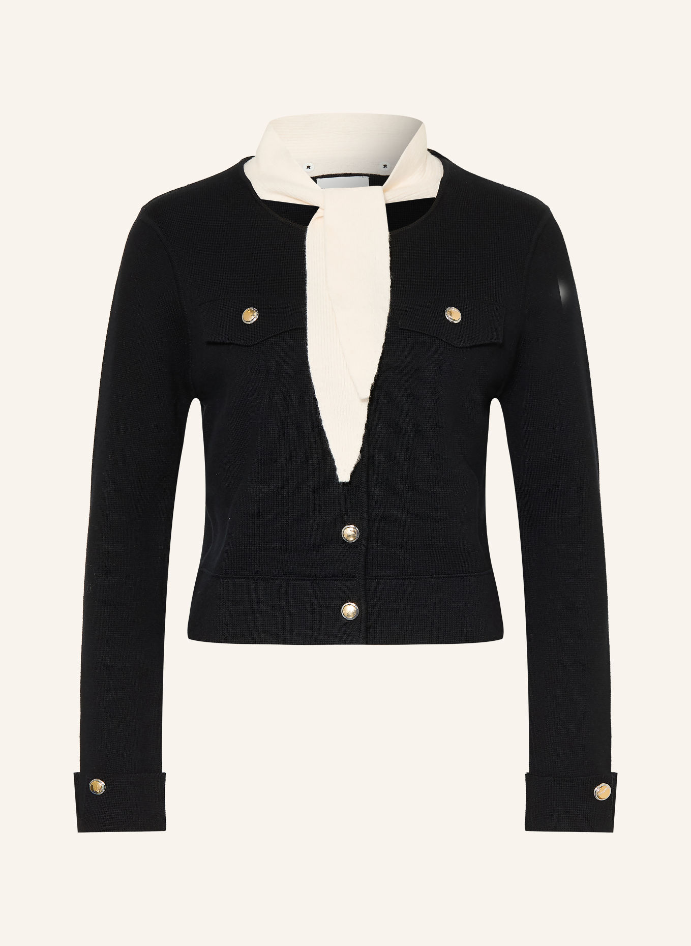 CLAUDIE PIERLOT Strickjacke mit abnehmbarem Kragen: SCHWARZ / WEISS