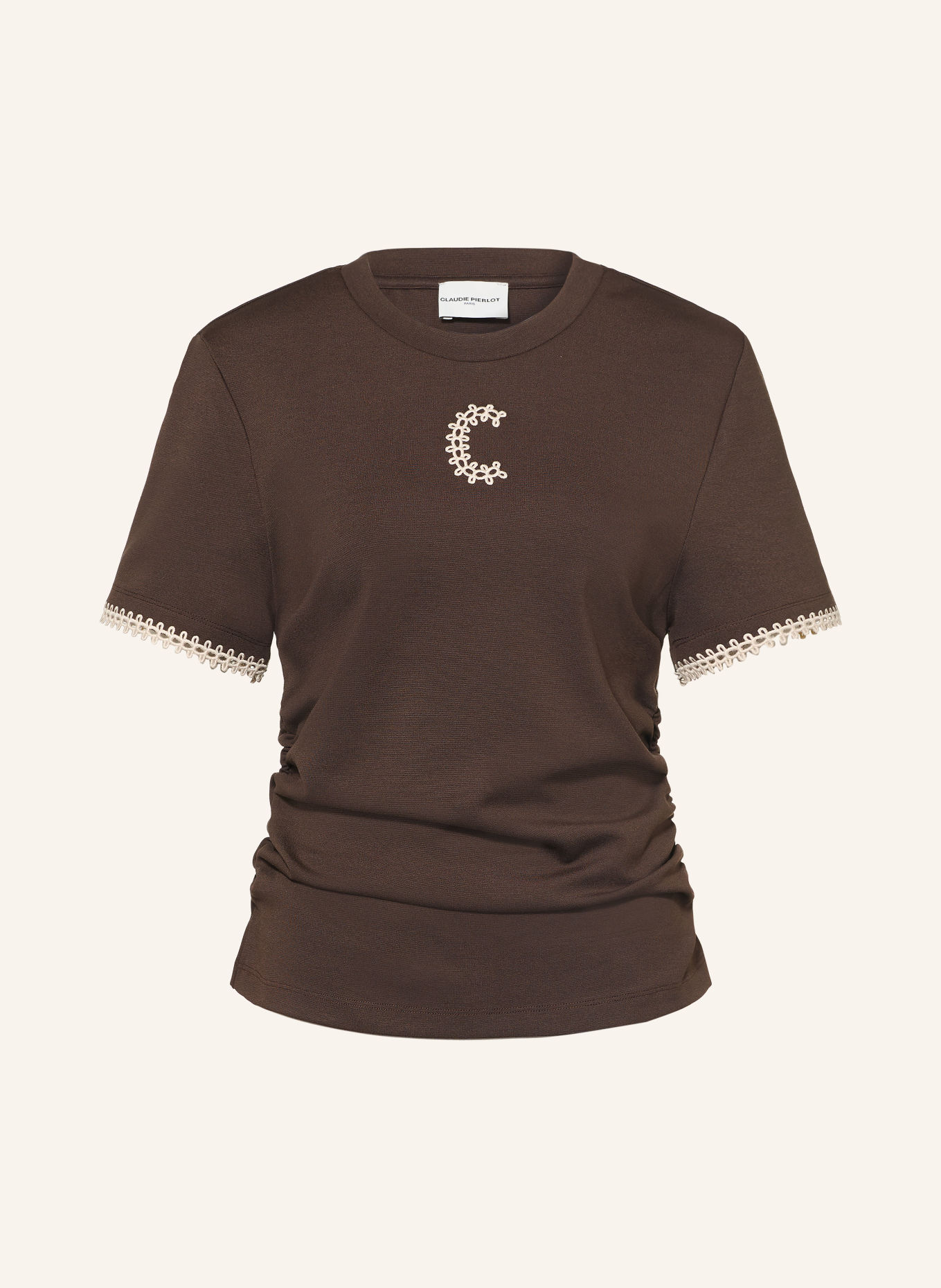 CLAUDIE PIERLOT T-Shirt: DUNKELBRAUN / CREME
