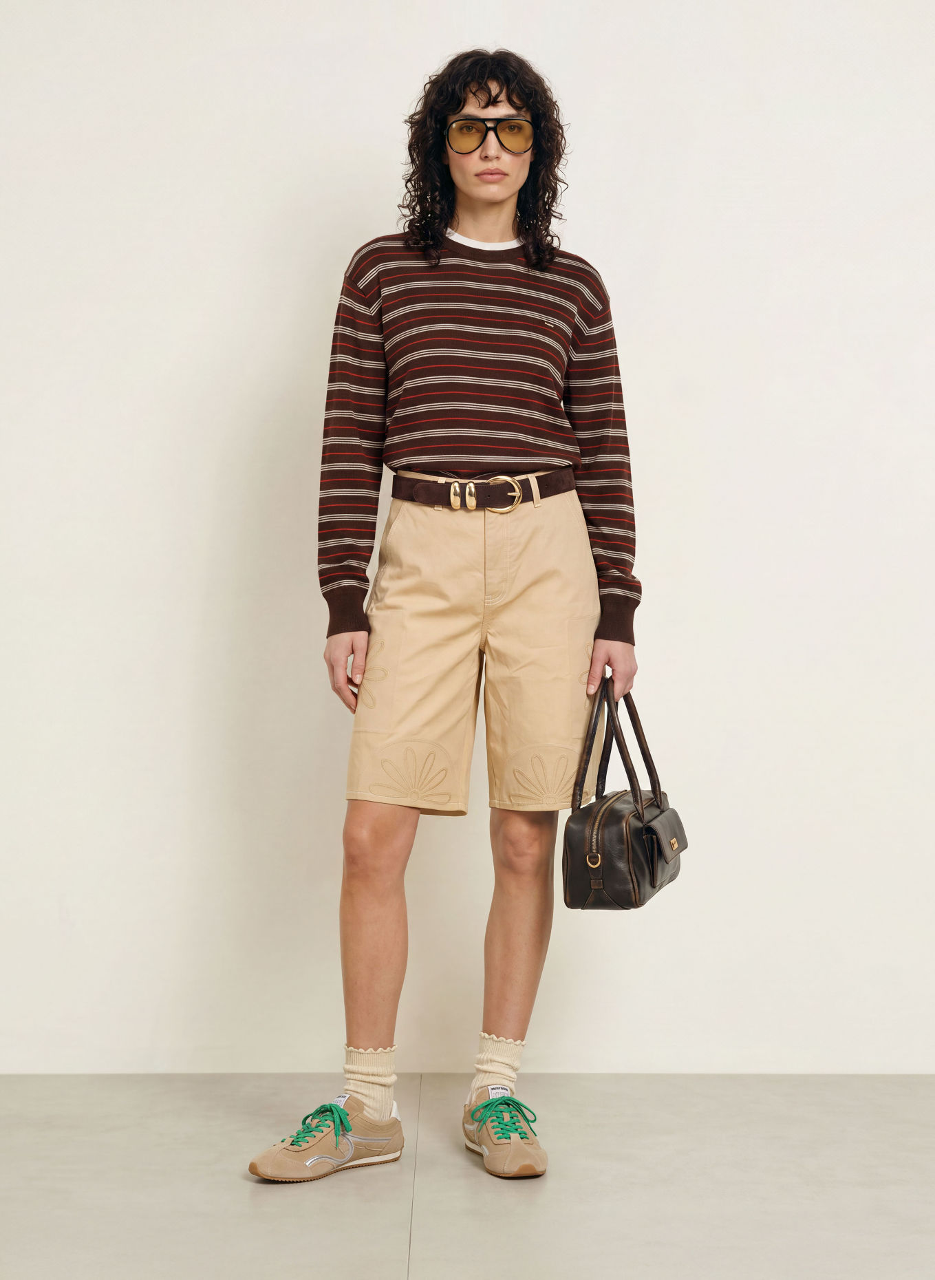 SANDRO Pullover: BRAUN / ROT / WEISS