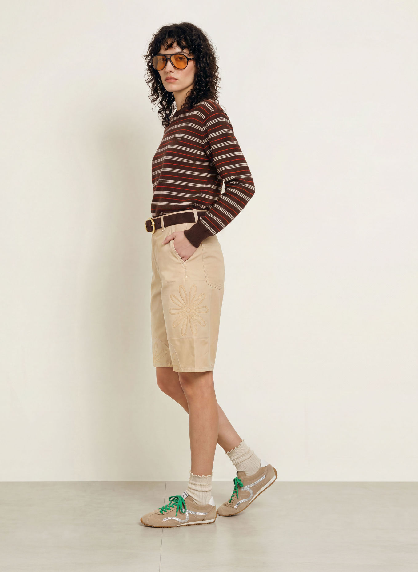 SANDRO Pullover: BRAUN / ROT / WEISS
